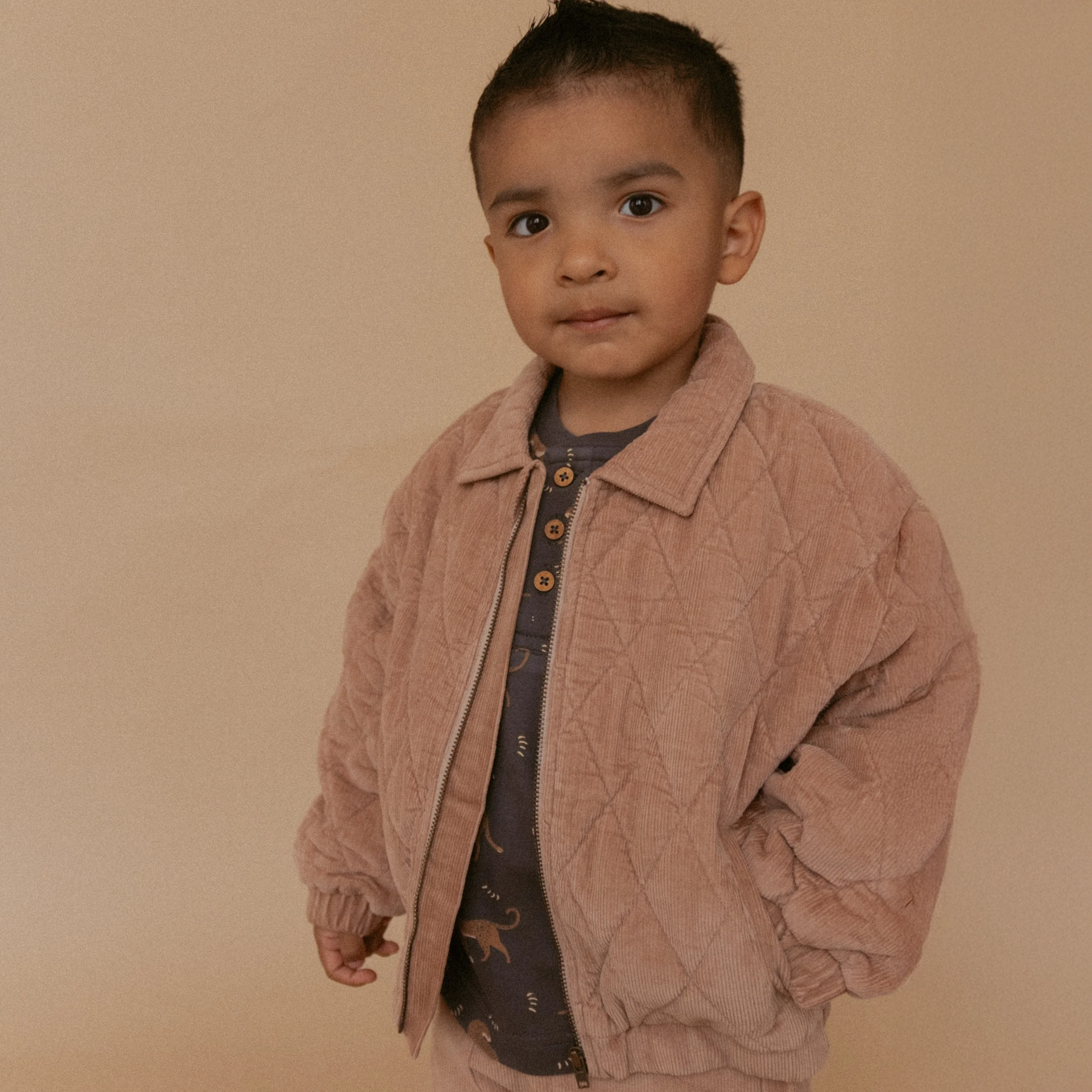 Organic Quilted Bomber Corduroy Jacket - Taupe