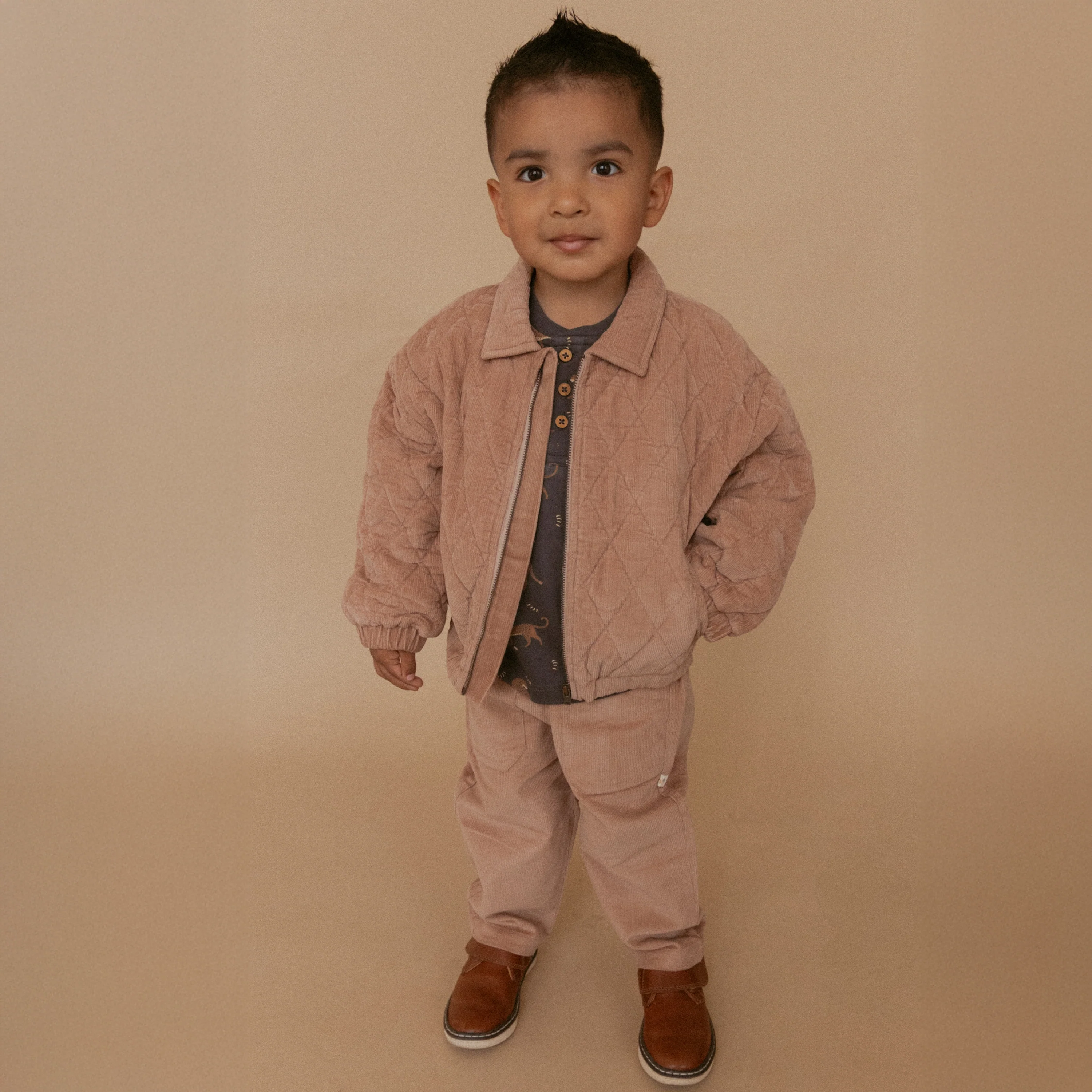 Organic Quilted Bomber Corduroy Jacket - Taupe - Image 3