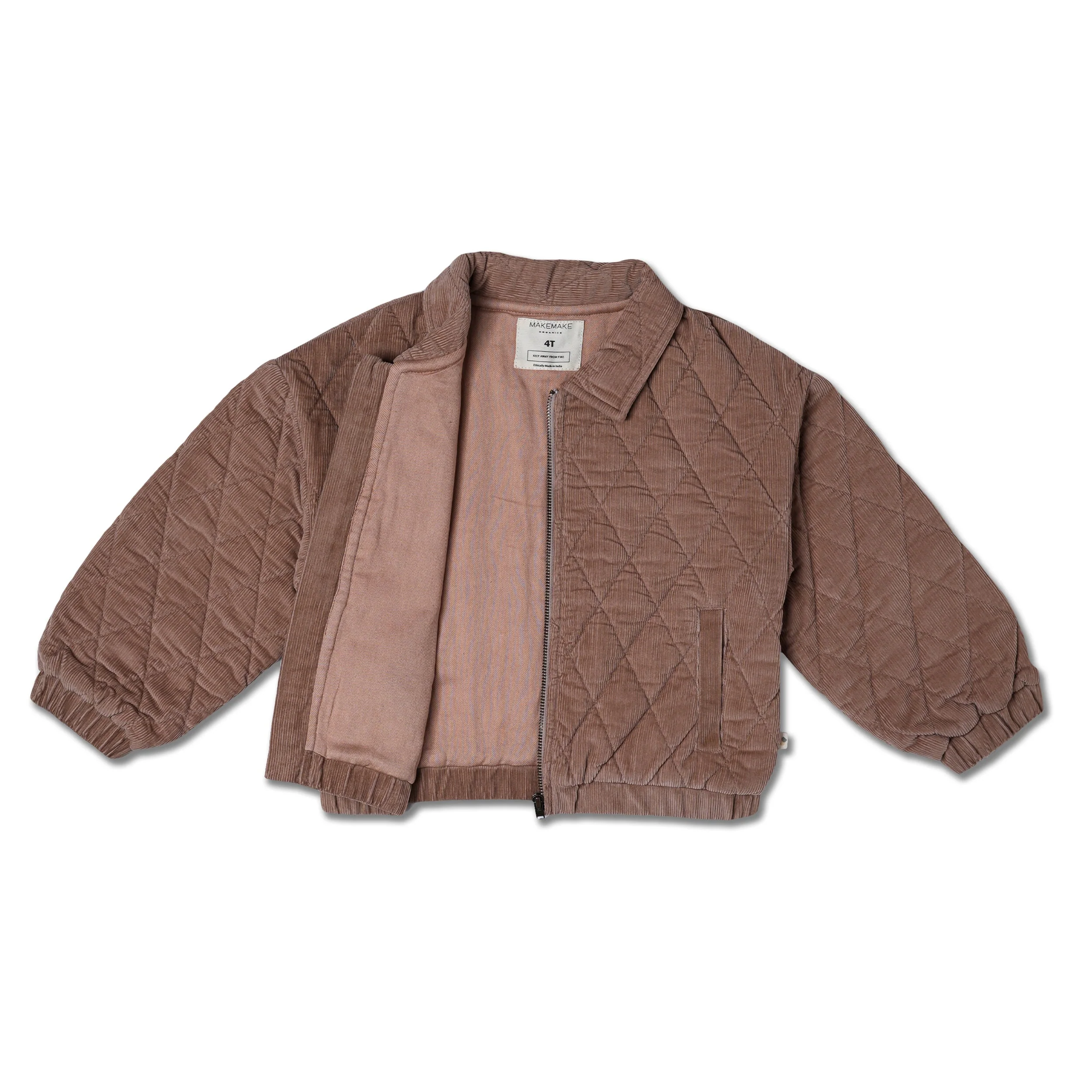 Organic Quilted Bomber Corduroy Jacket - Taupe - Image 4
