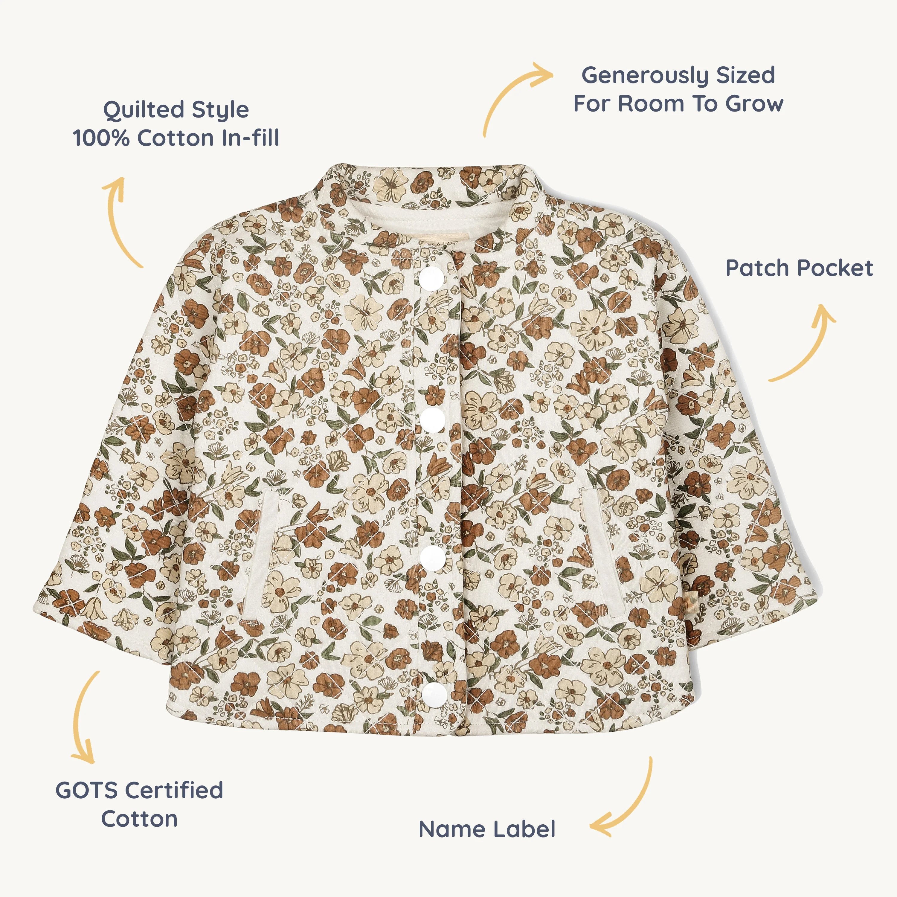 Organic Quilted Button Jacket - Daffodil - Image 5