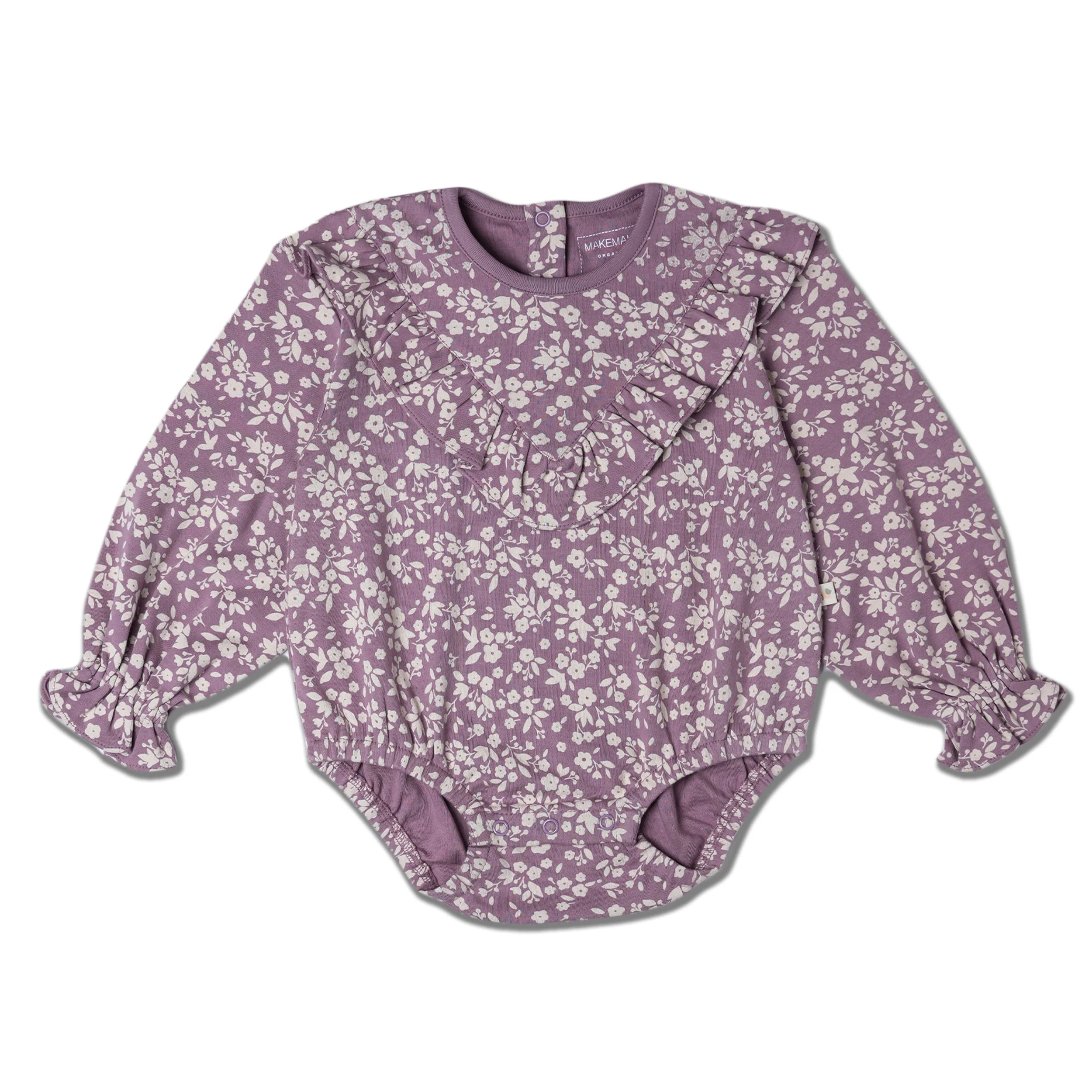 Organic Ruffle Bubble Romper - Thistle - Image 2