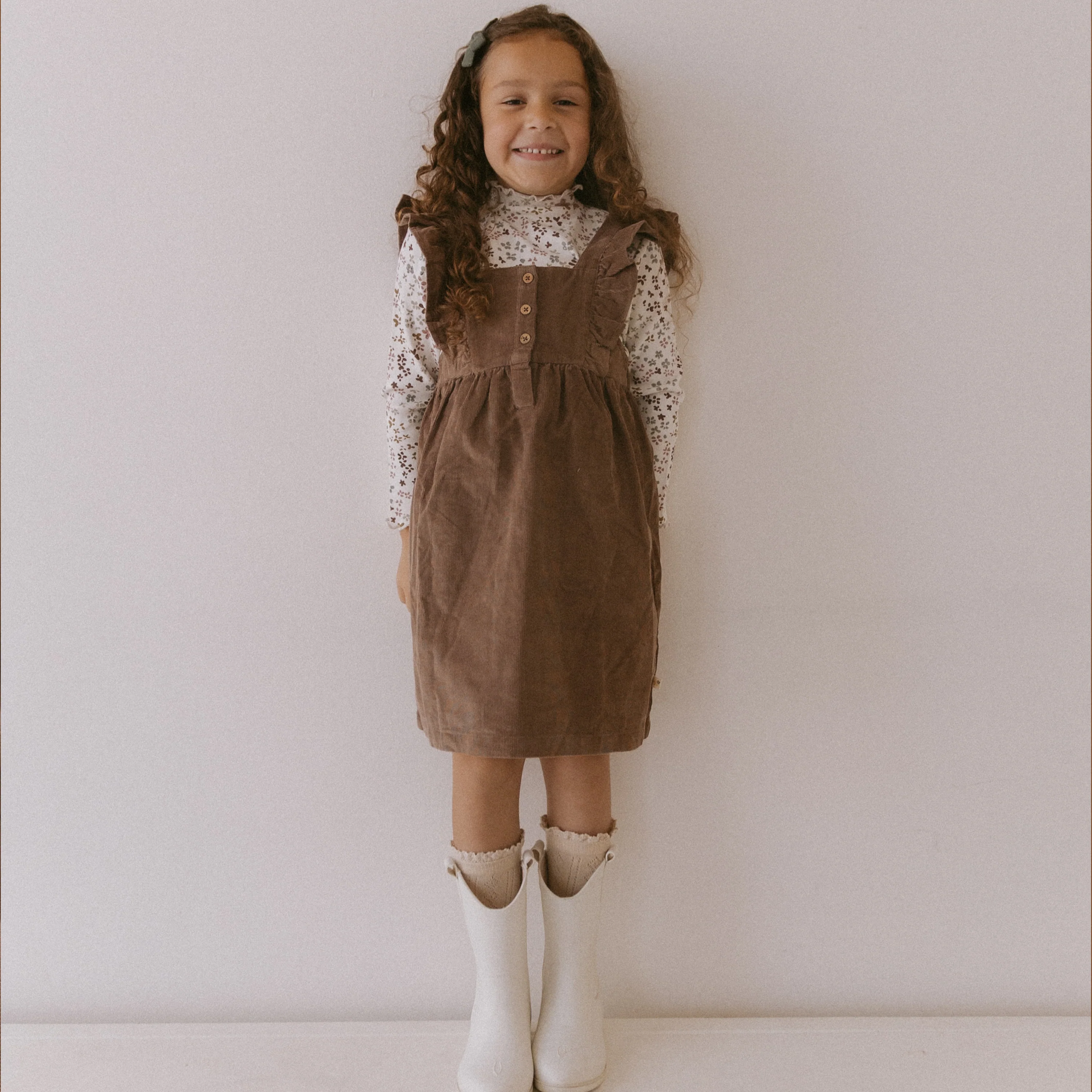 Organic Ruffle Corduroy Dress - Dark Brown