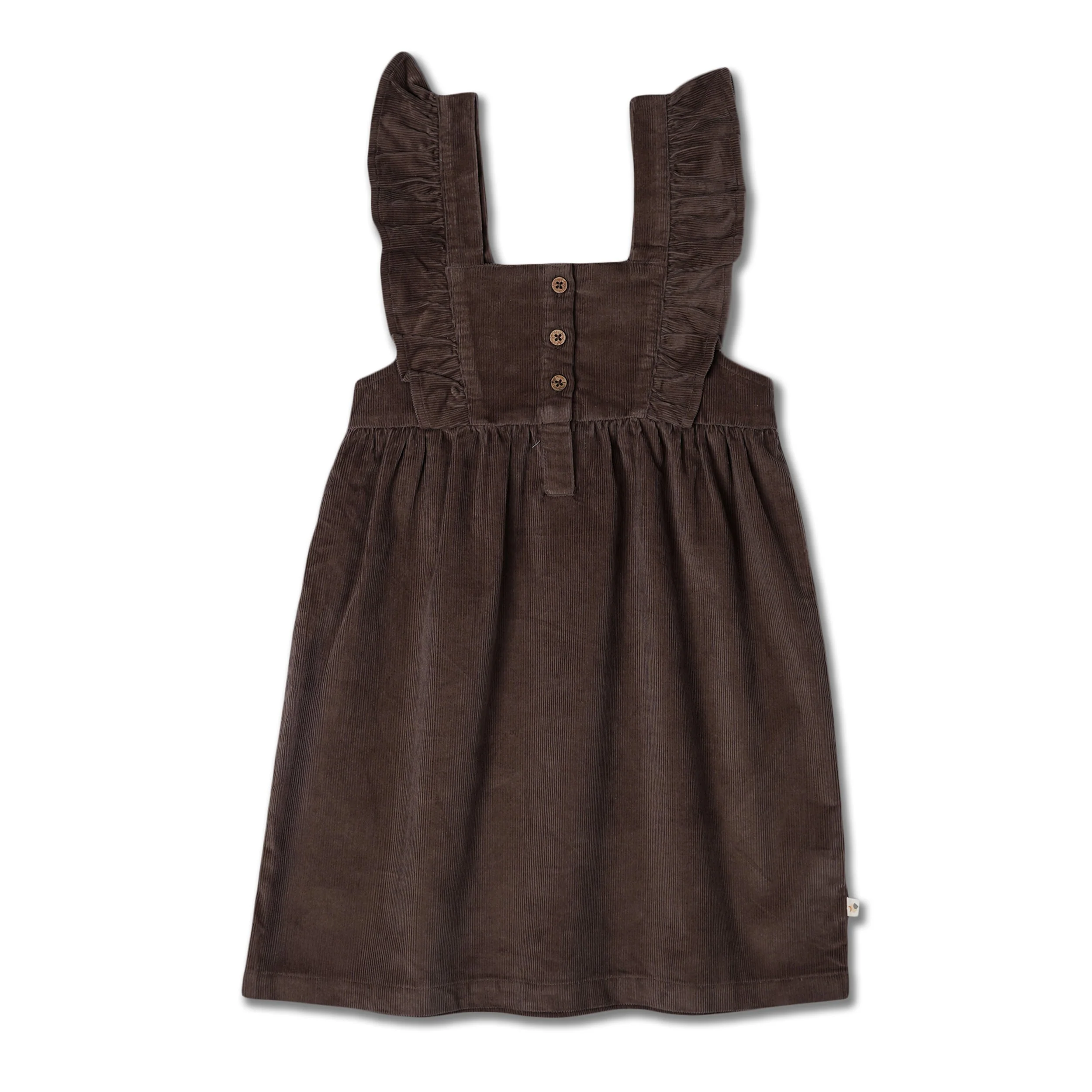Organic Ruffle Corduroy Dress - Dark Brown - Image 2