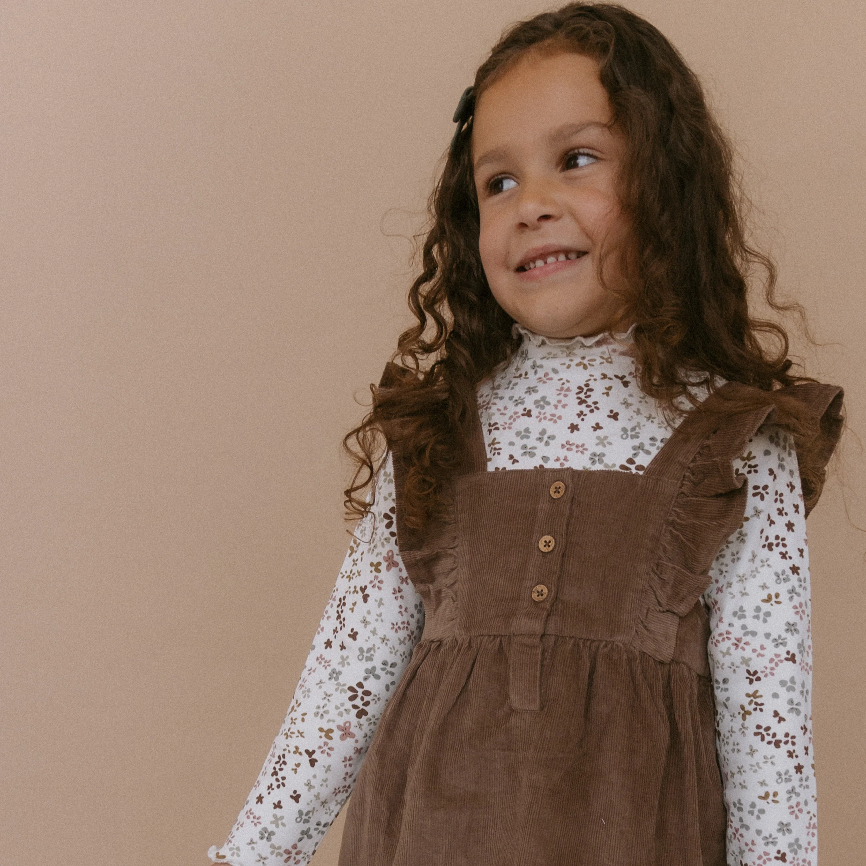 Organic Ruffle Corduroy Dress - Dark Brown - Image 3