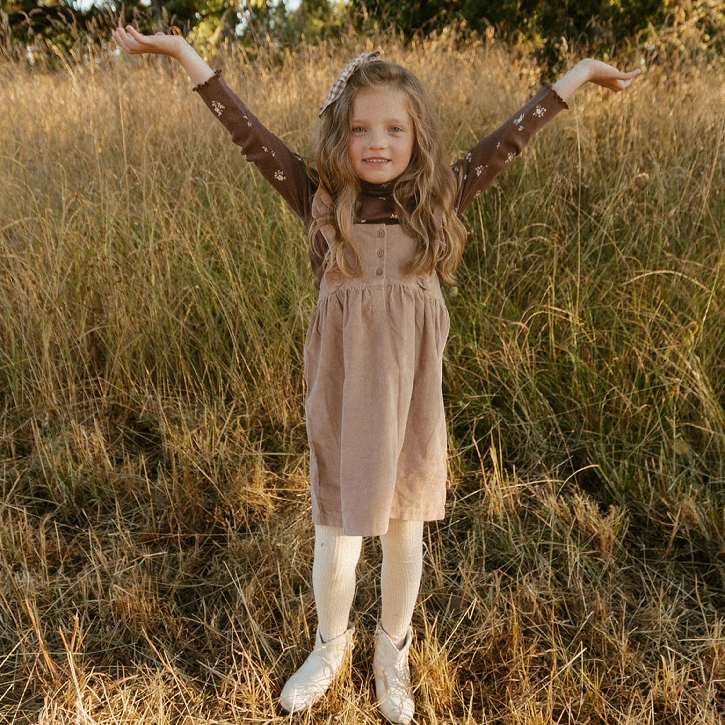 Organic Ruffle Corduroy Dress - Taupe