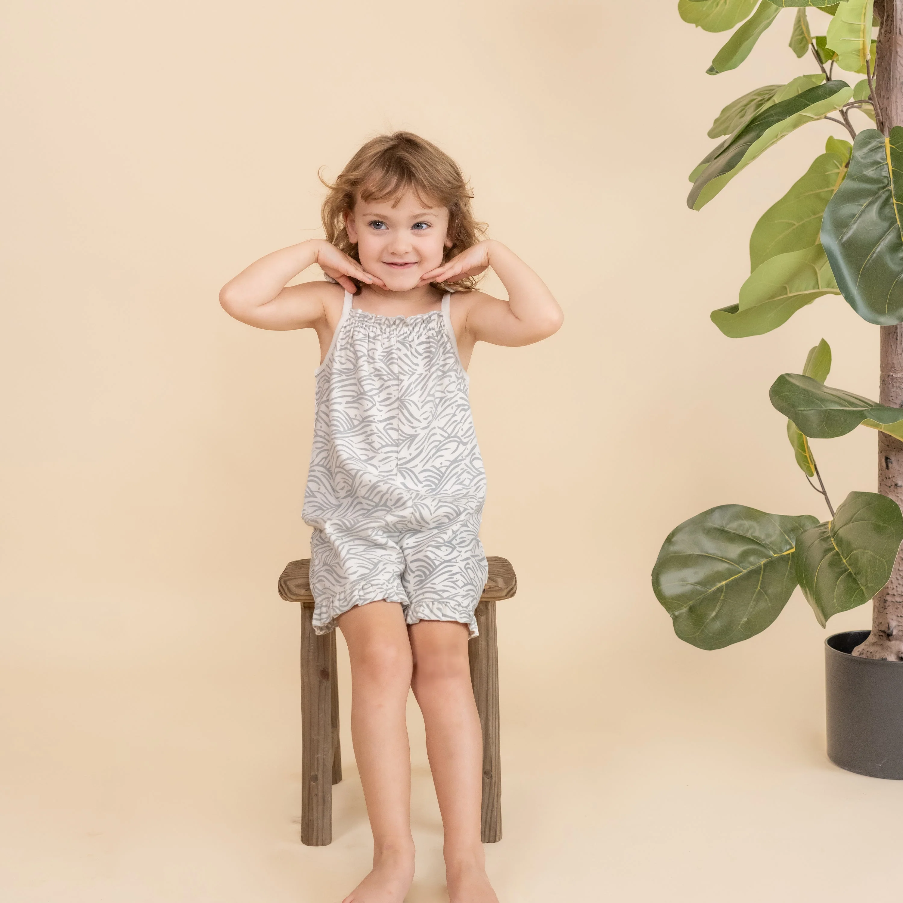 Organic Ruffle Jumpsuit - Waves