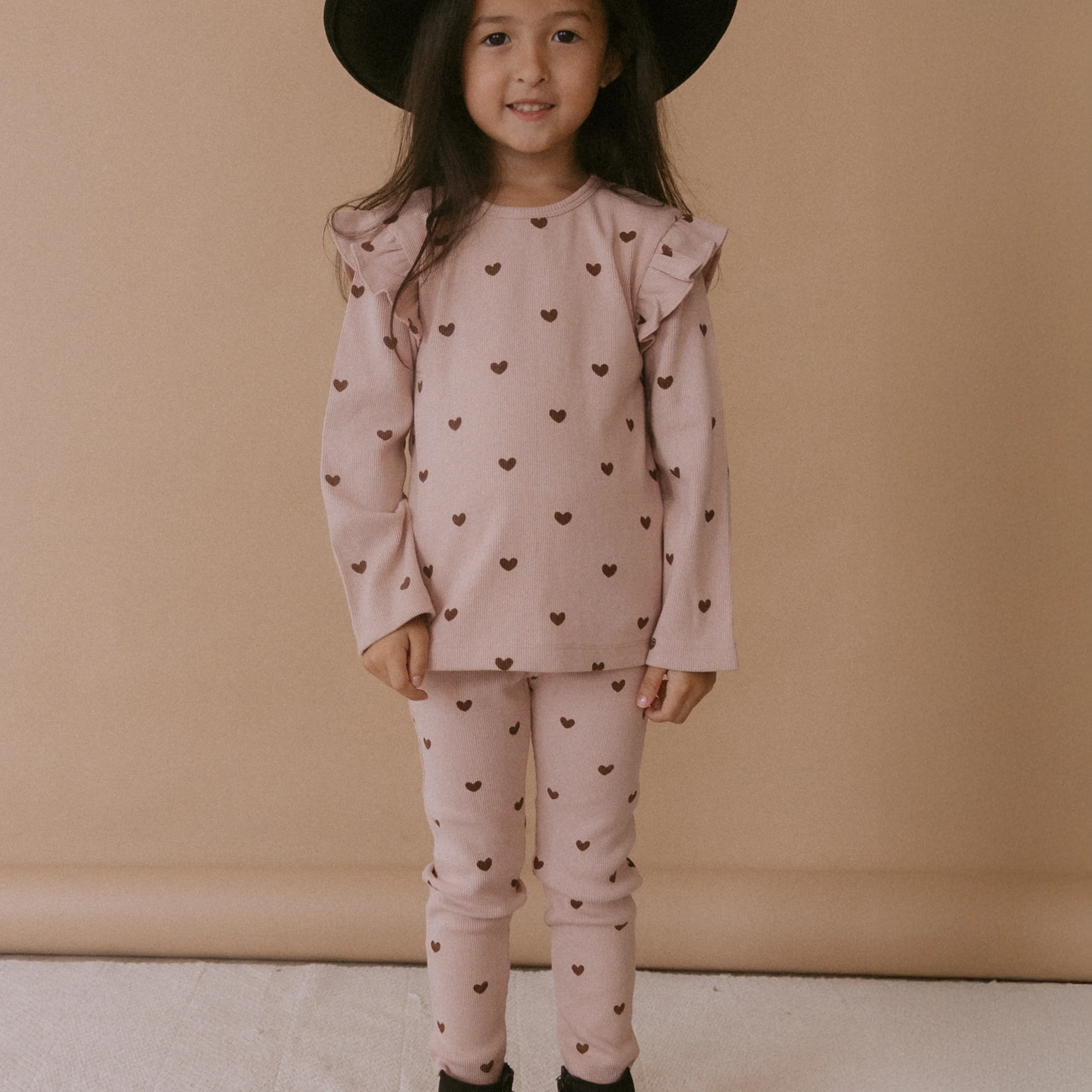 Organic Ruffle Long Sleeve Top Set of 2 - Hearts + Dusty Rose - Image 3