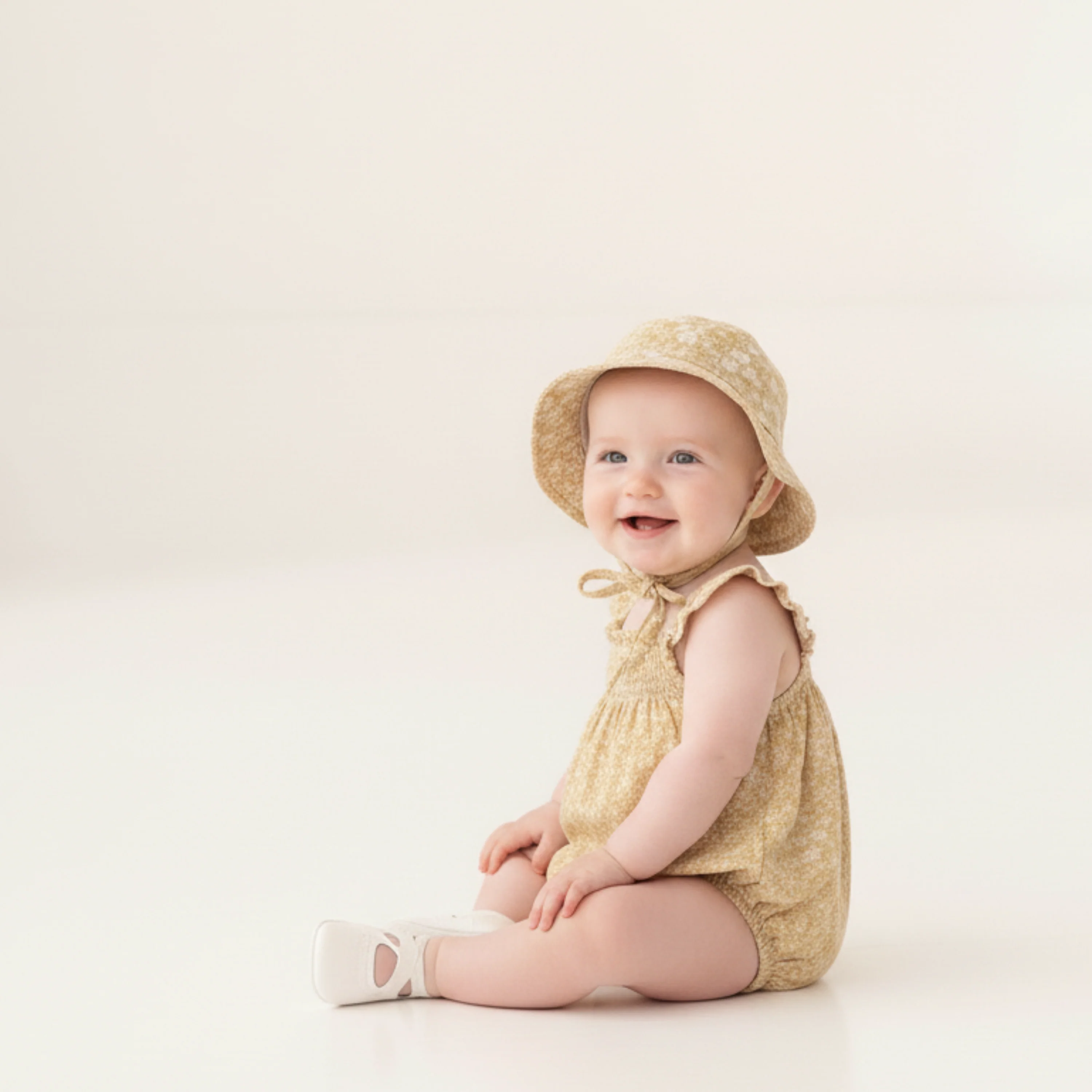 Organic Ruffle Sleeve Bubble Romper - Yellow Blossom - Image 3
