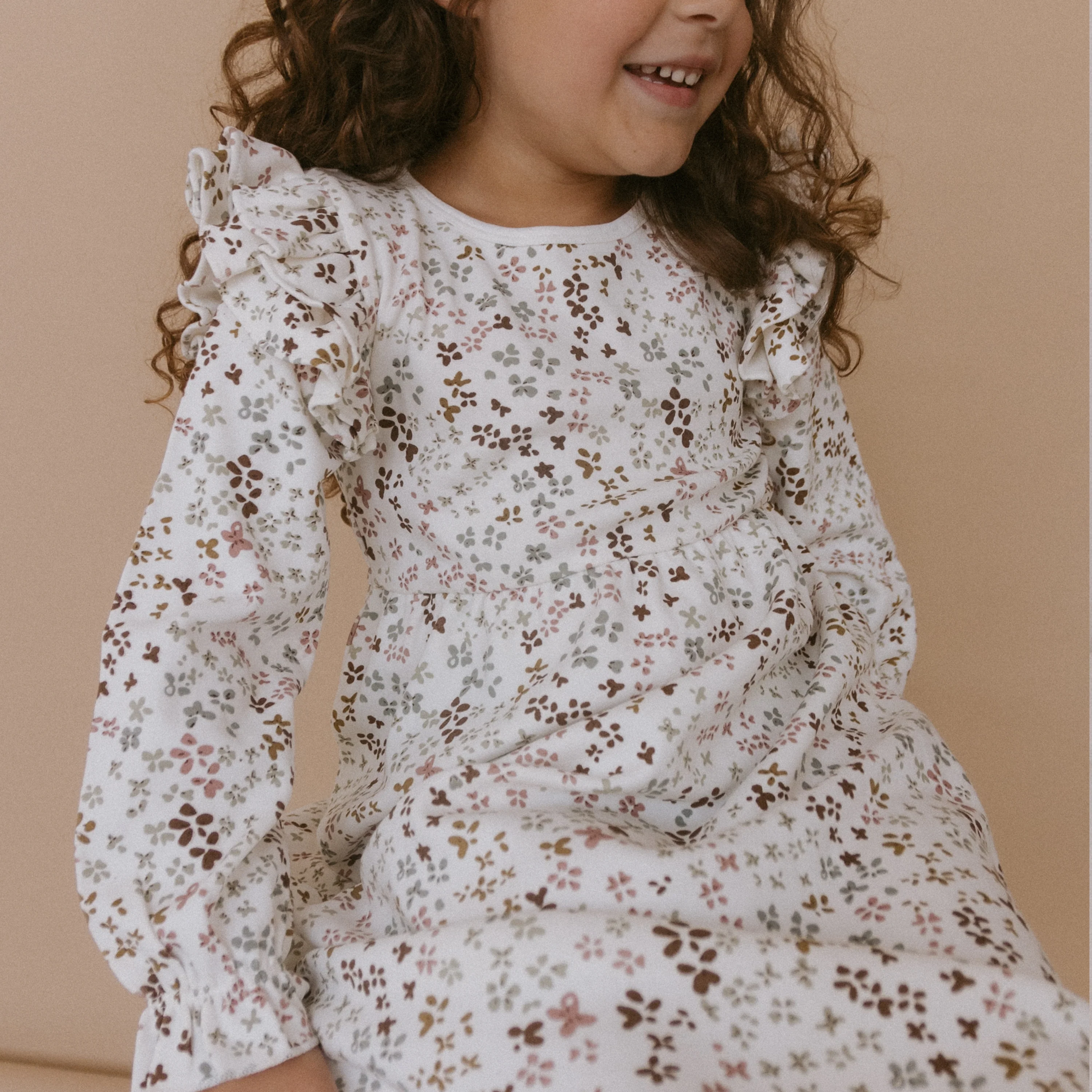 Organic Ruffle Sleeve Dress - Garden