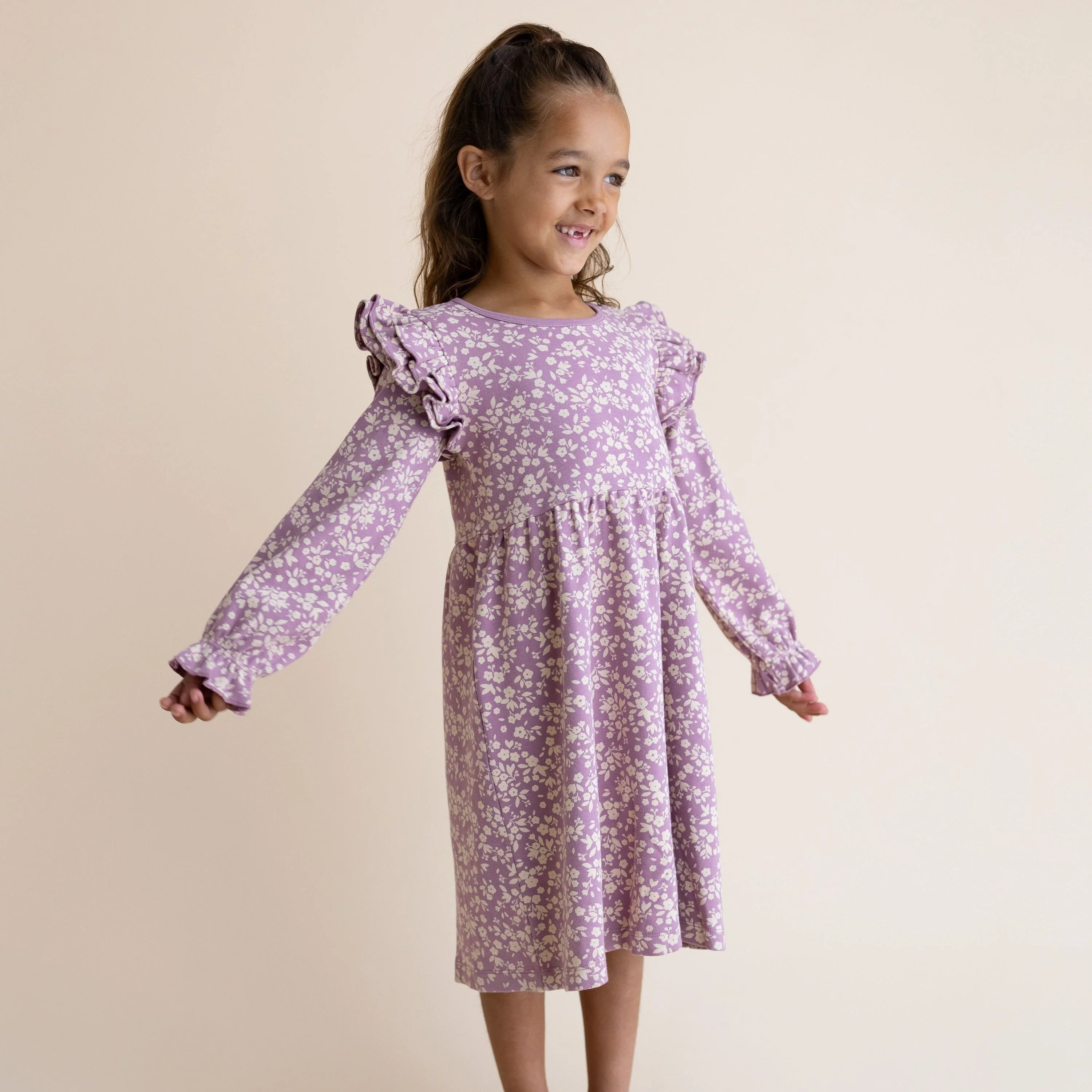 Organic Ruffle Sleeve Dress - Thistle