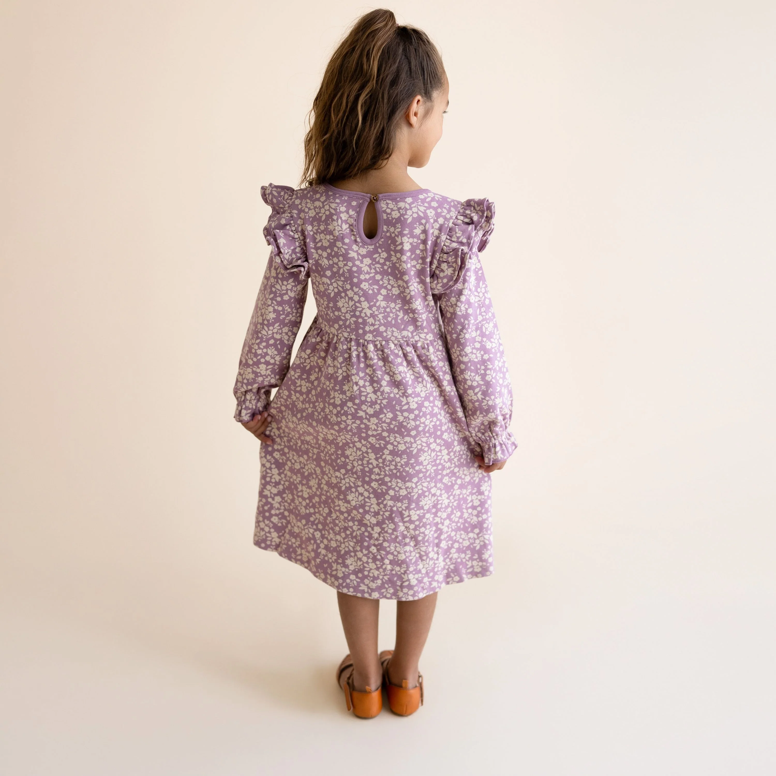 Organic Ruffle Sleeve Dress - Thistle - Image 3