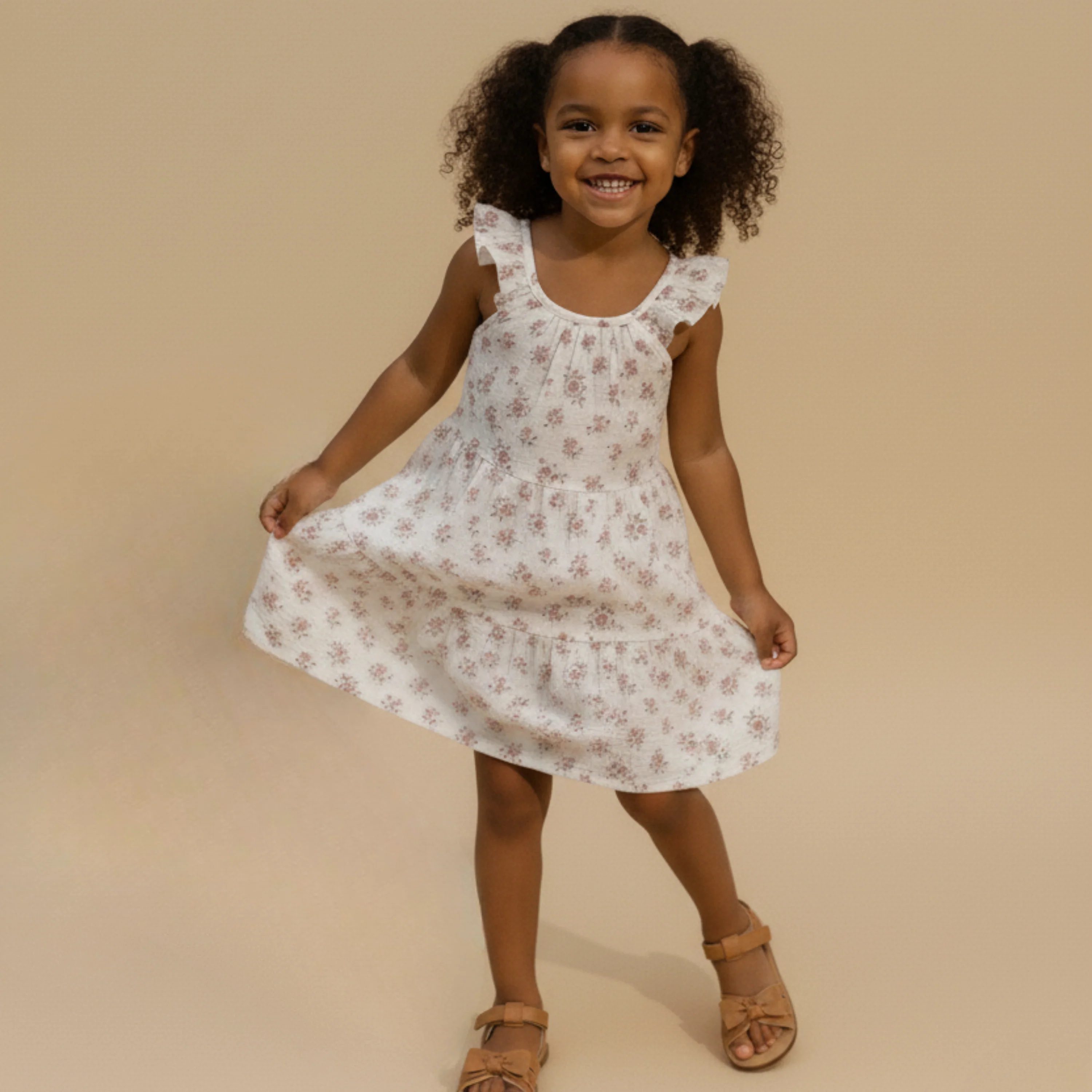 Organic Ruffle Tiered Dress - Blush Floral - Image 3