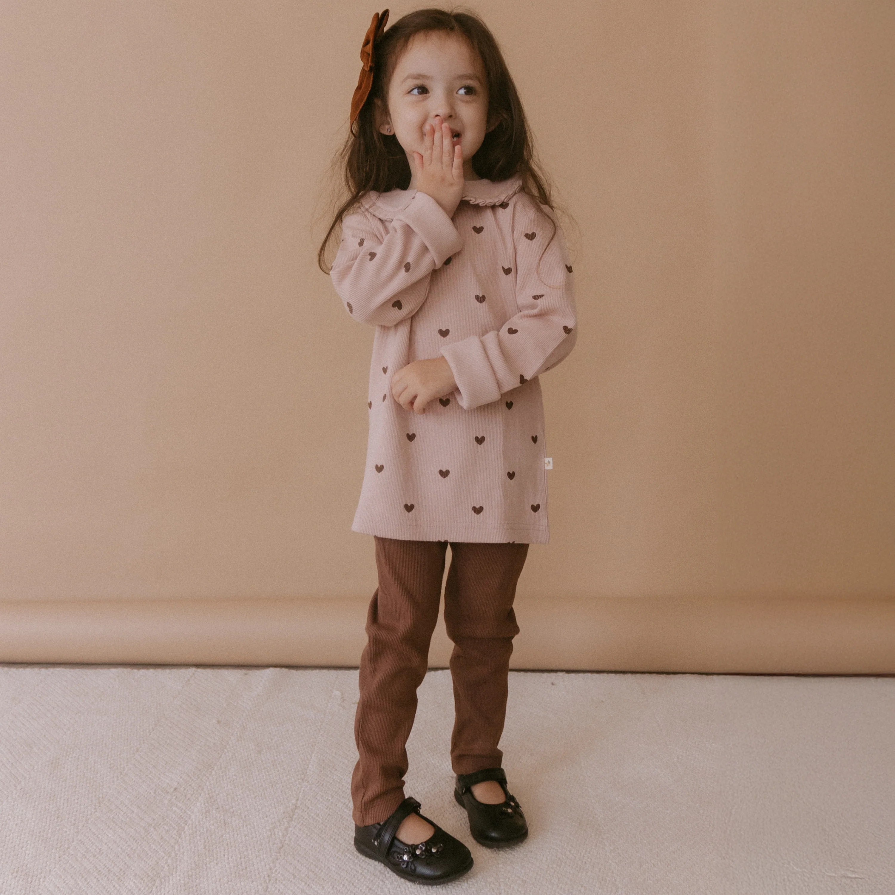 Organic Ruffle Collar Top & Leggings Set - Hearts