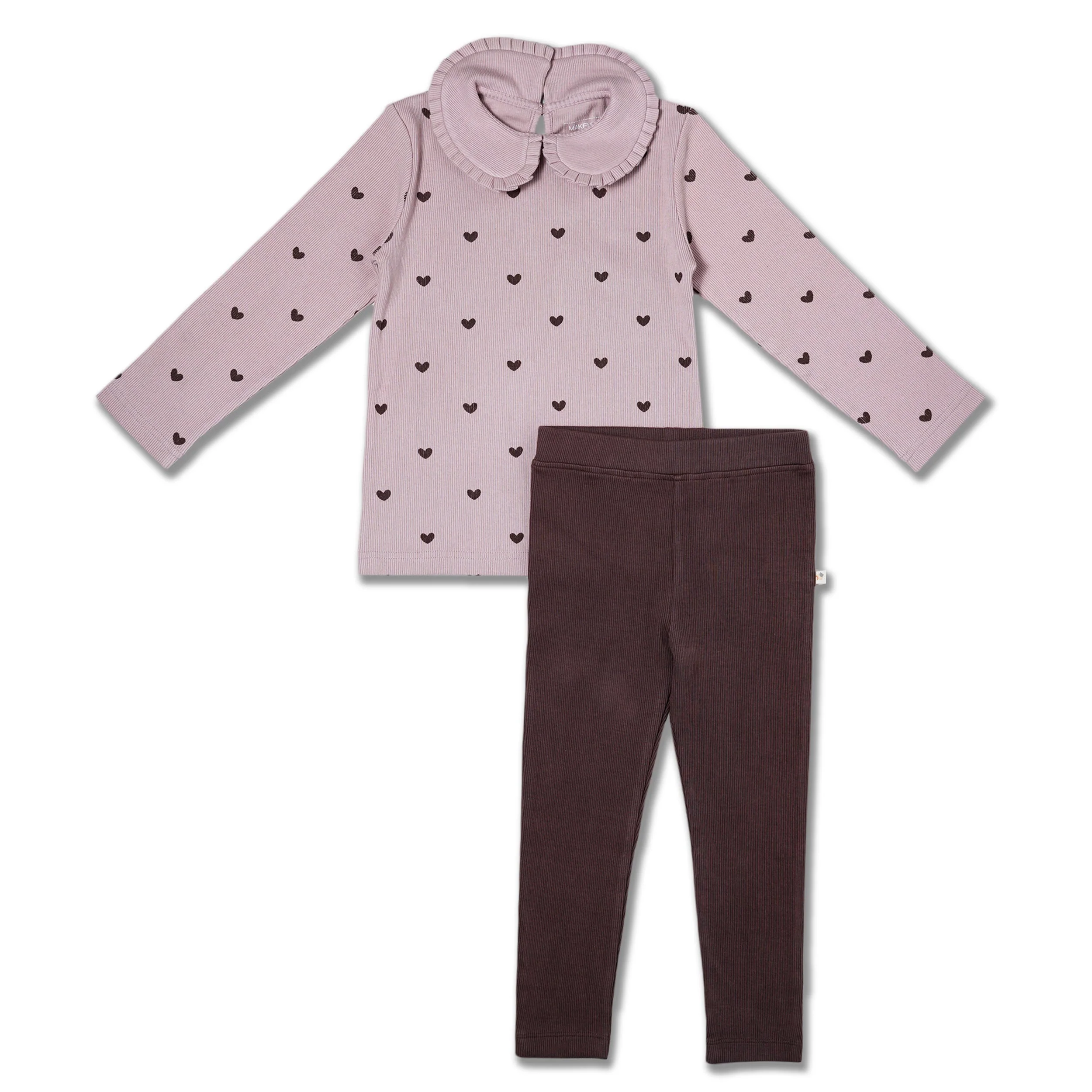Organic Ruffle Collar Top & Leggings Set - Hearts - Image 2