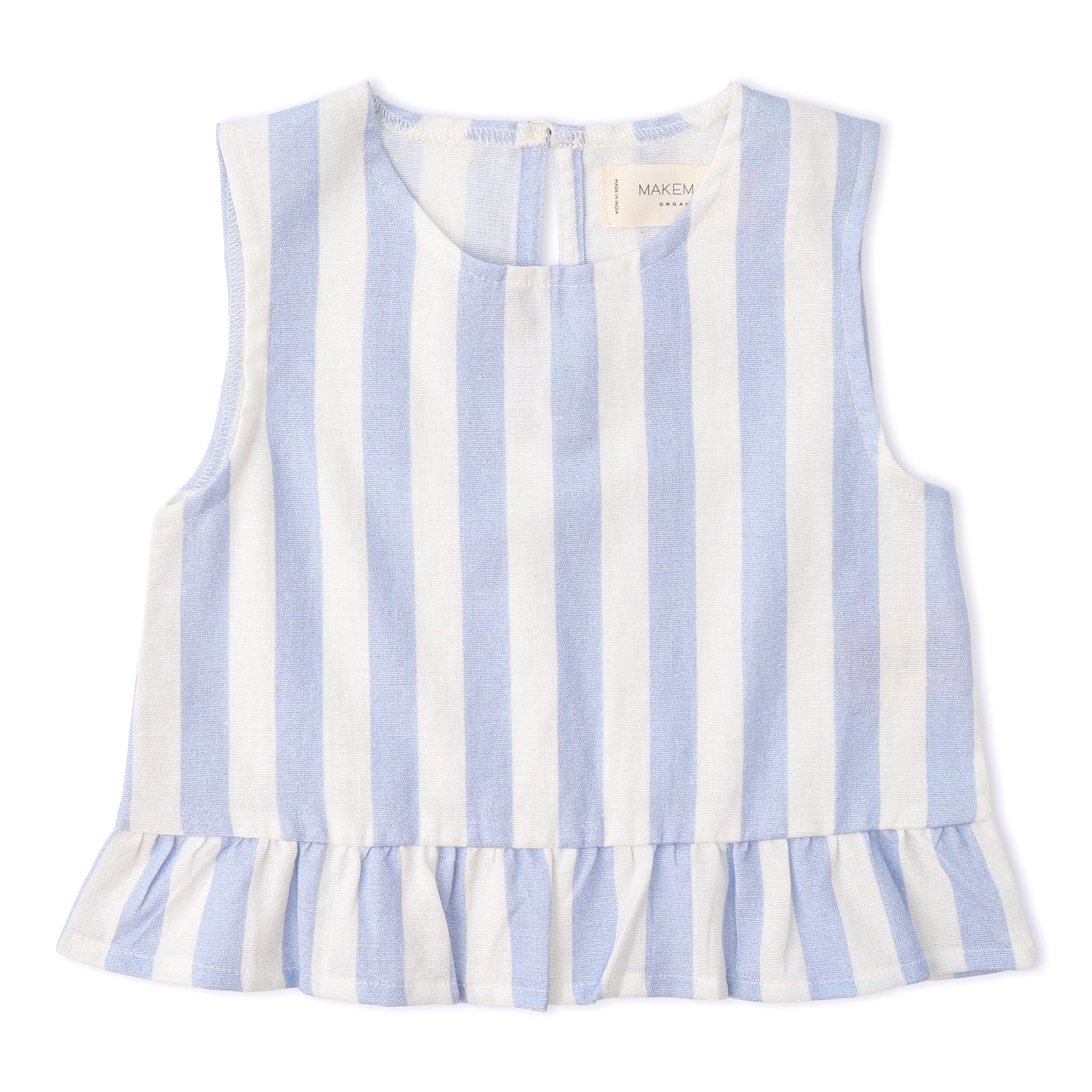 Organic Ruffle Top & Pants Set - Blue Stripes - Image 5