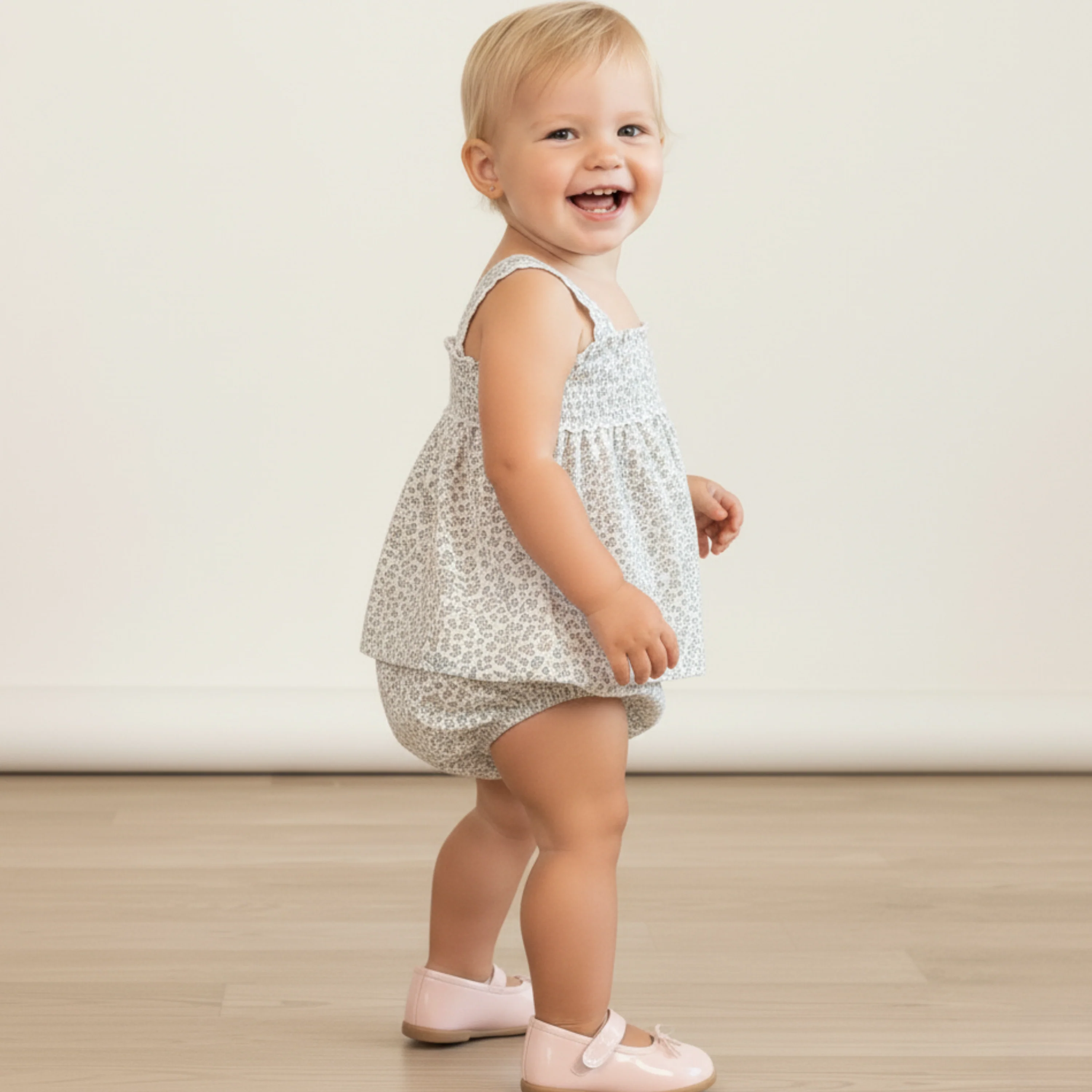 Organic Scalloped Top & Bloomers Set - Tulle Floral - Image 3