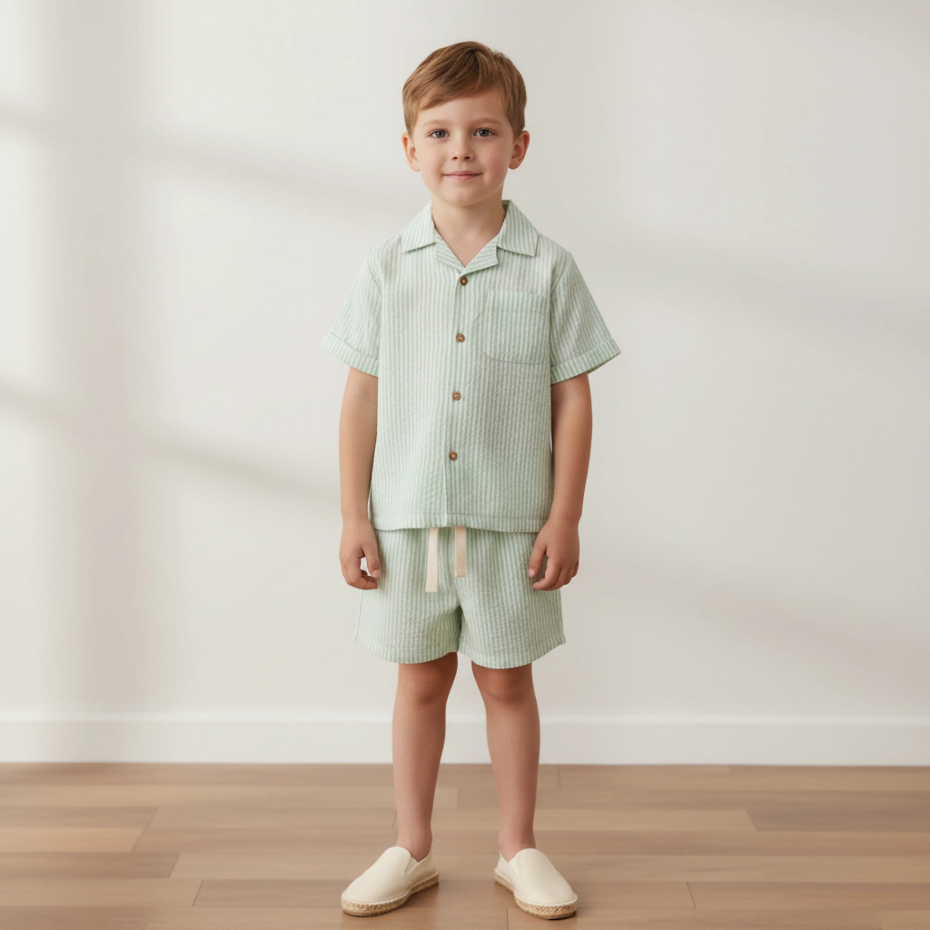 Organic Shirt & Shorts Set - Basil Stripes - Image 3