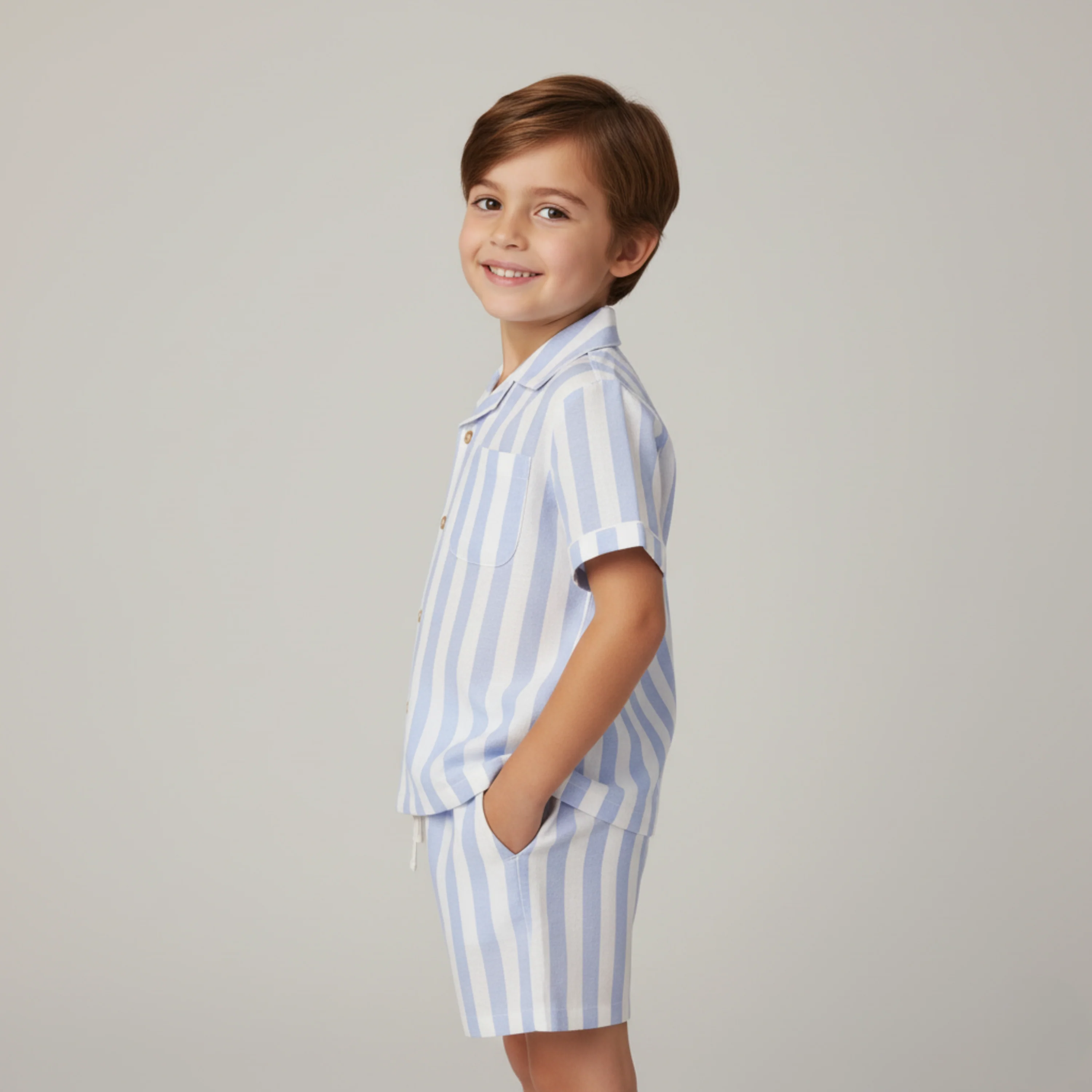 Organic Shirt & Shorts Set - Blue Stripes - Image 3