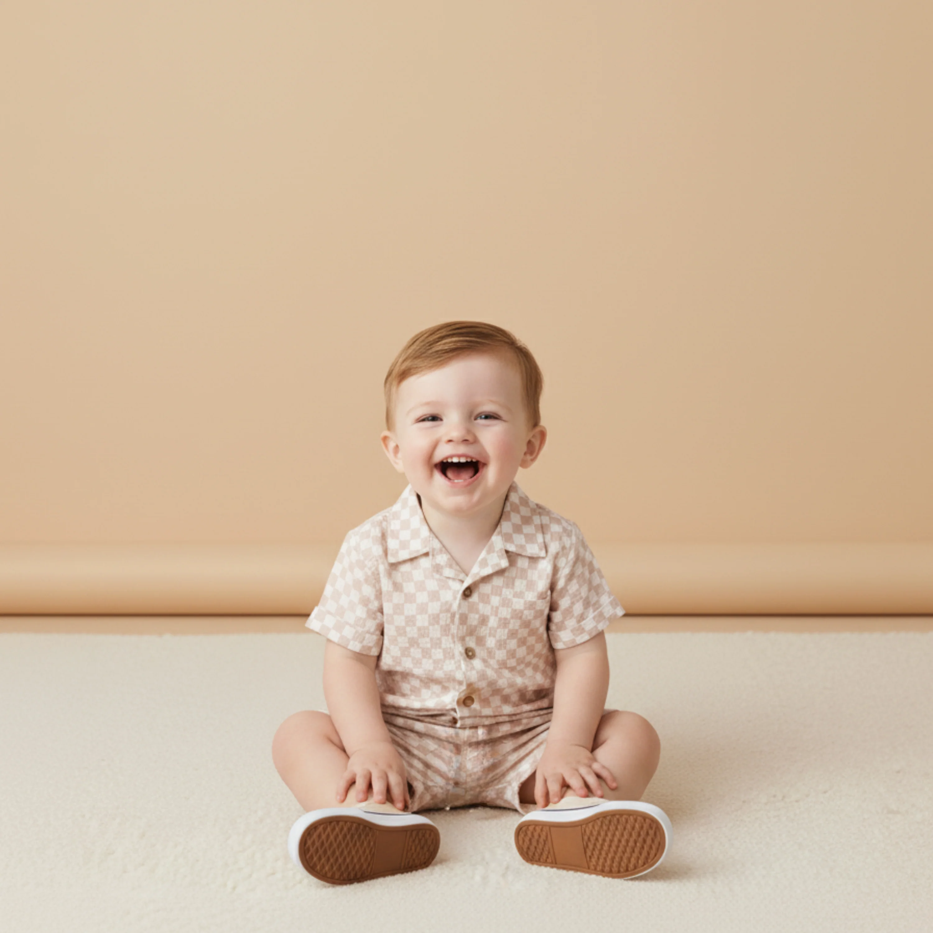 Organic Shirt & Shorts Set - Brick Checks - Image 3