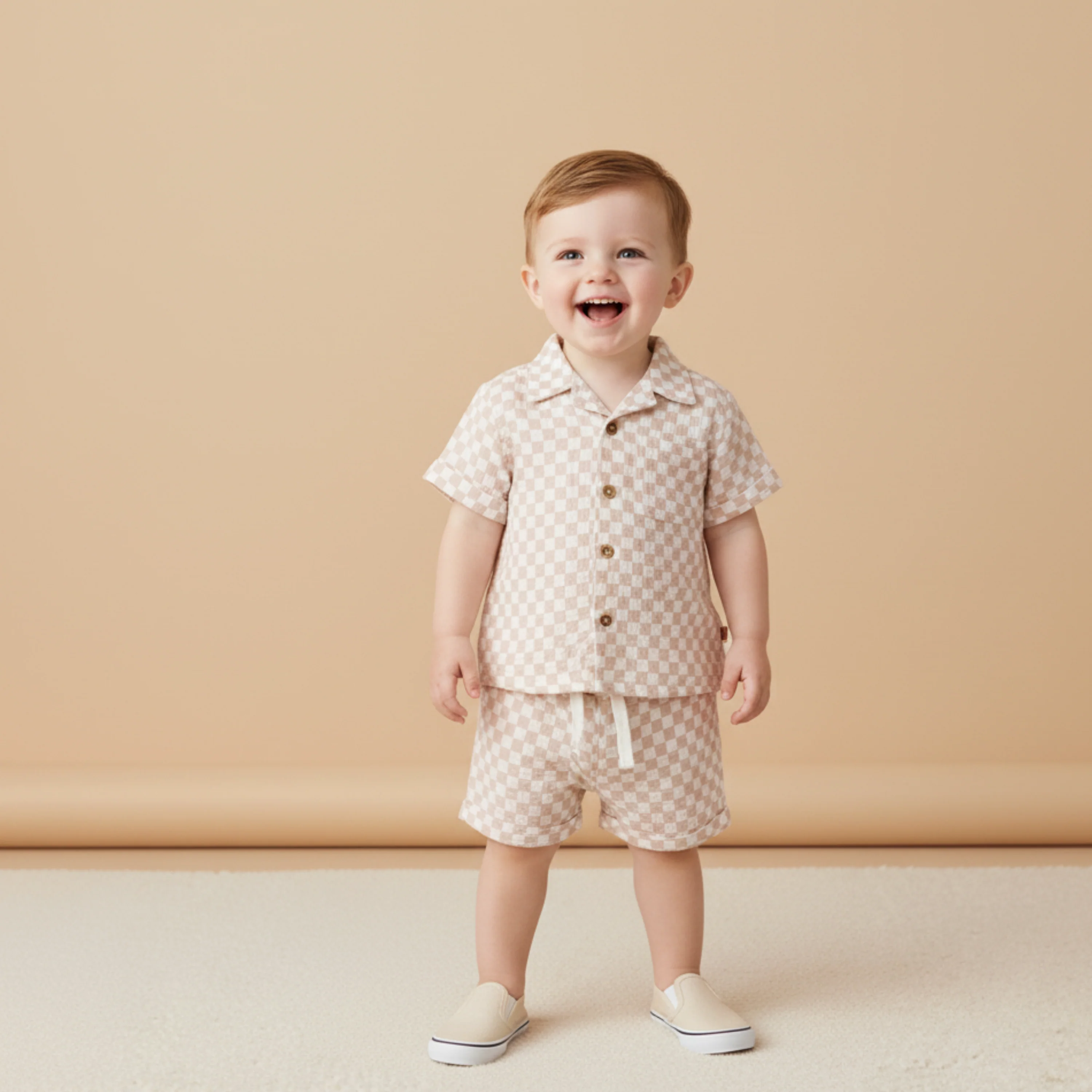 Organic Shirt & Shorts Set - Brick Checks - Image 5