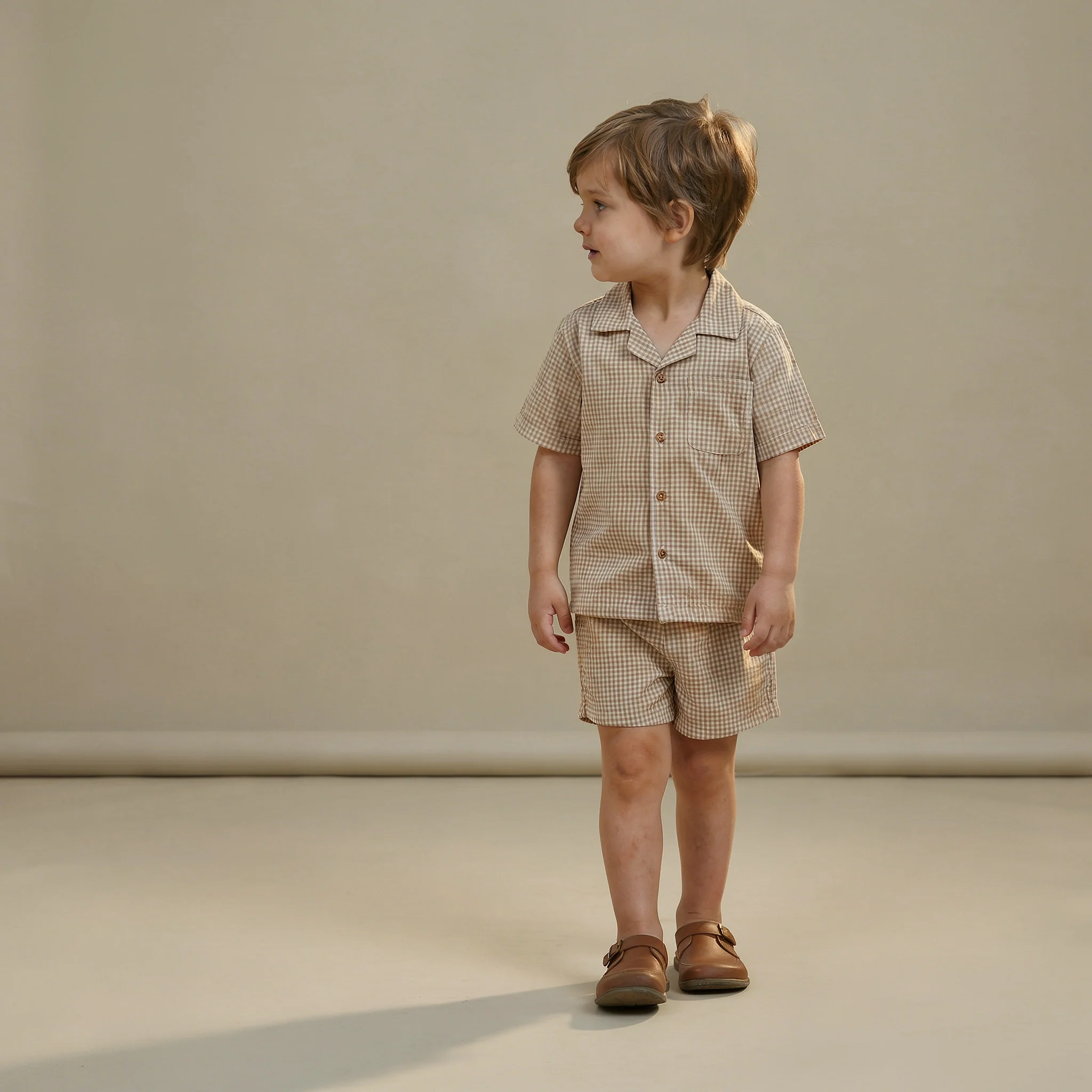 Organic Shirt & Shorts Set - Caramel Check - Image 3