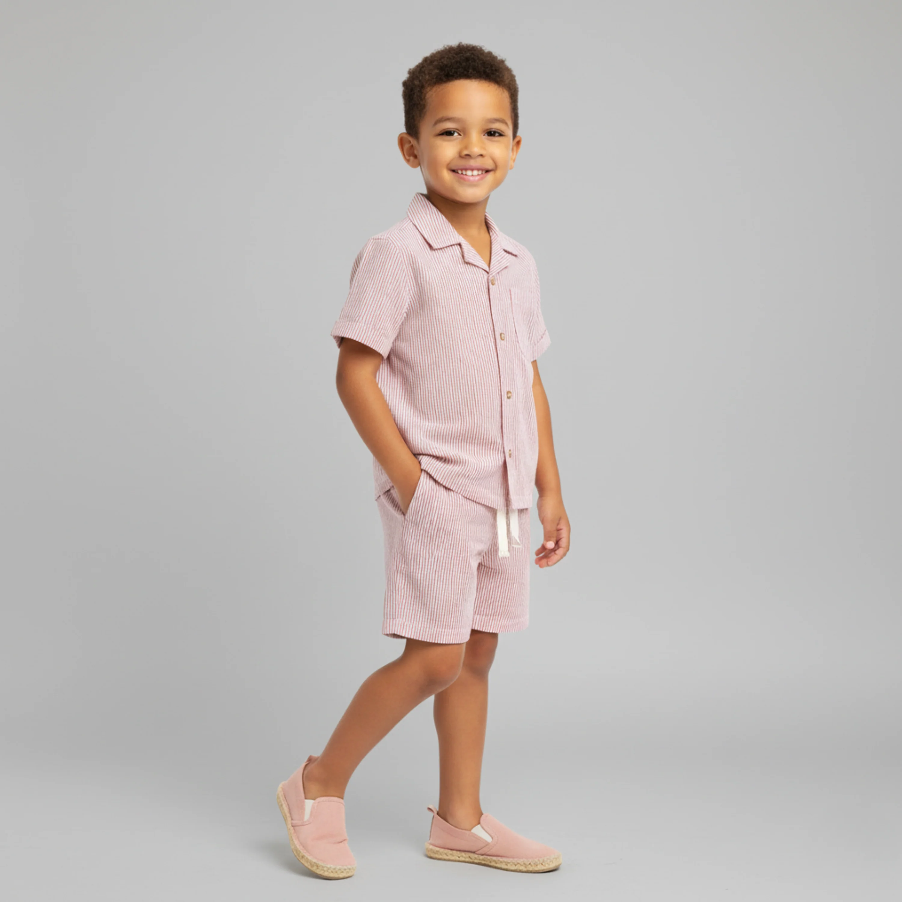Organic Shirt & Shorts Set - Coral Stripes