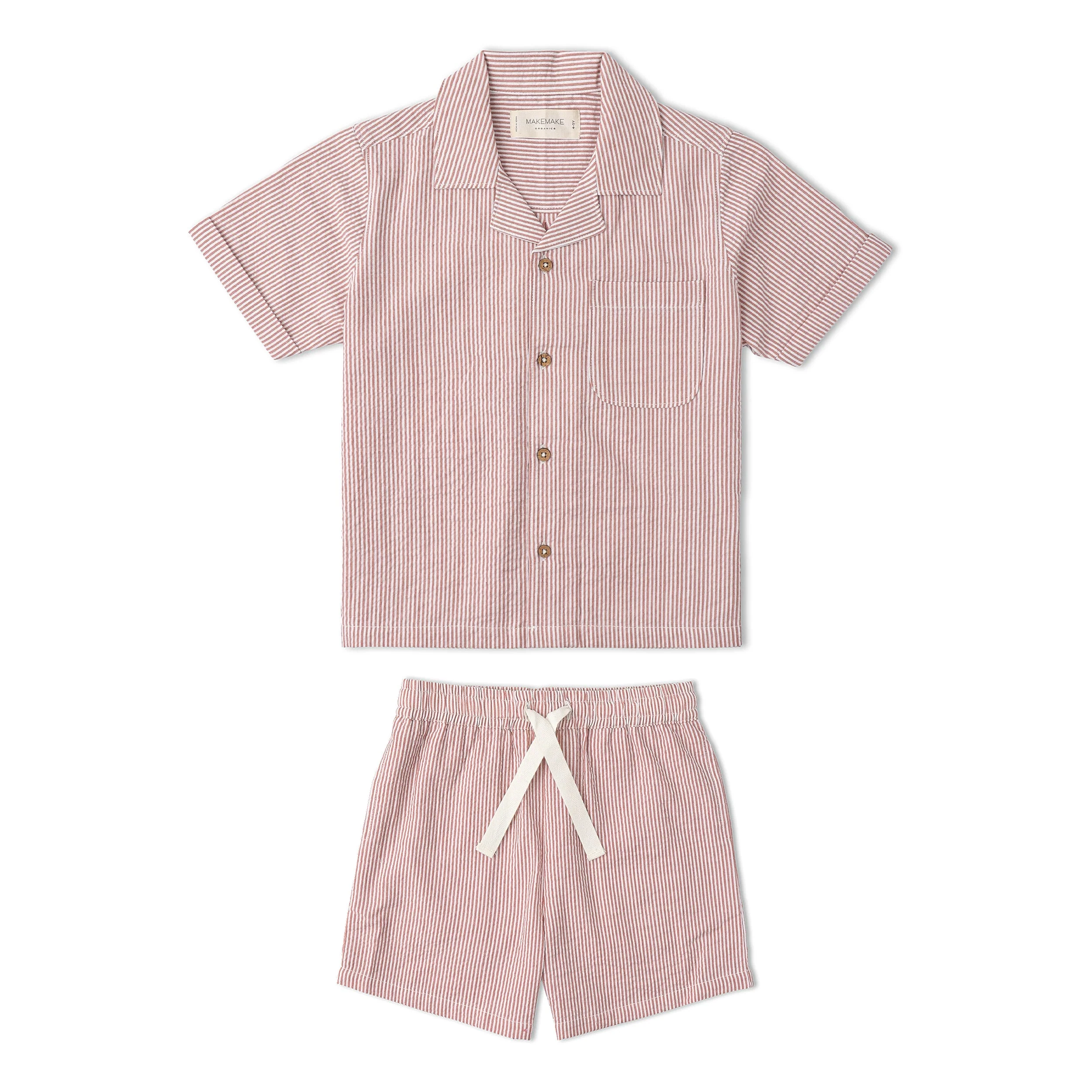Organic Shirt & Shorts Set - Coral Stripes - Image 2