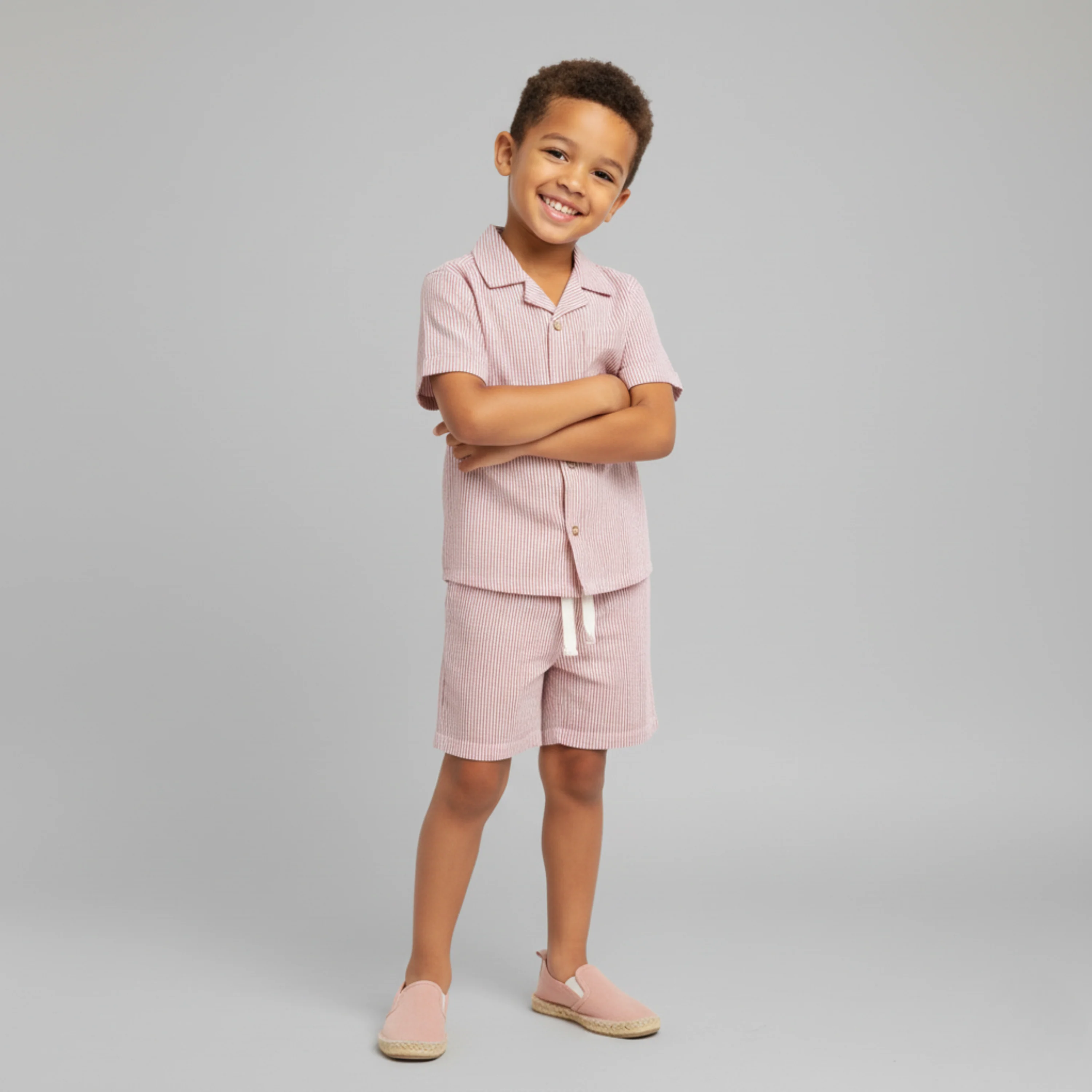 Organic Shirt & Shorts Set - Coral Stripes - Image 4