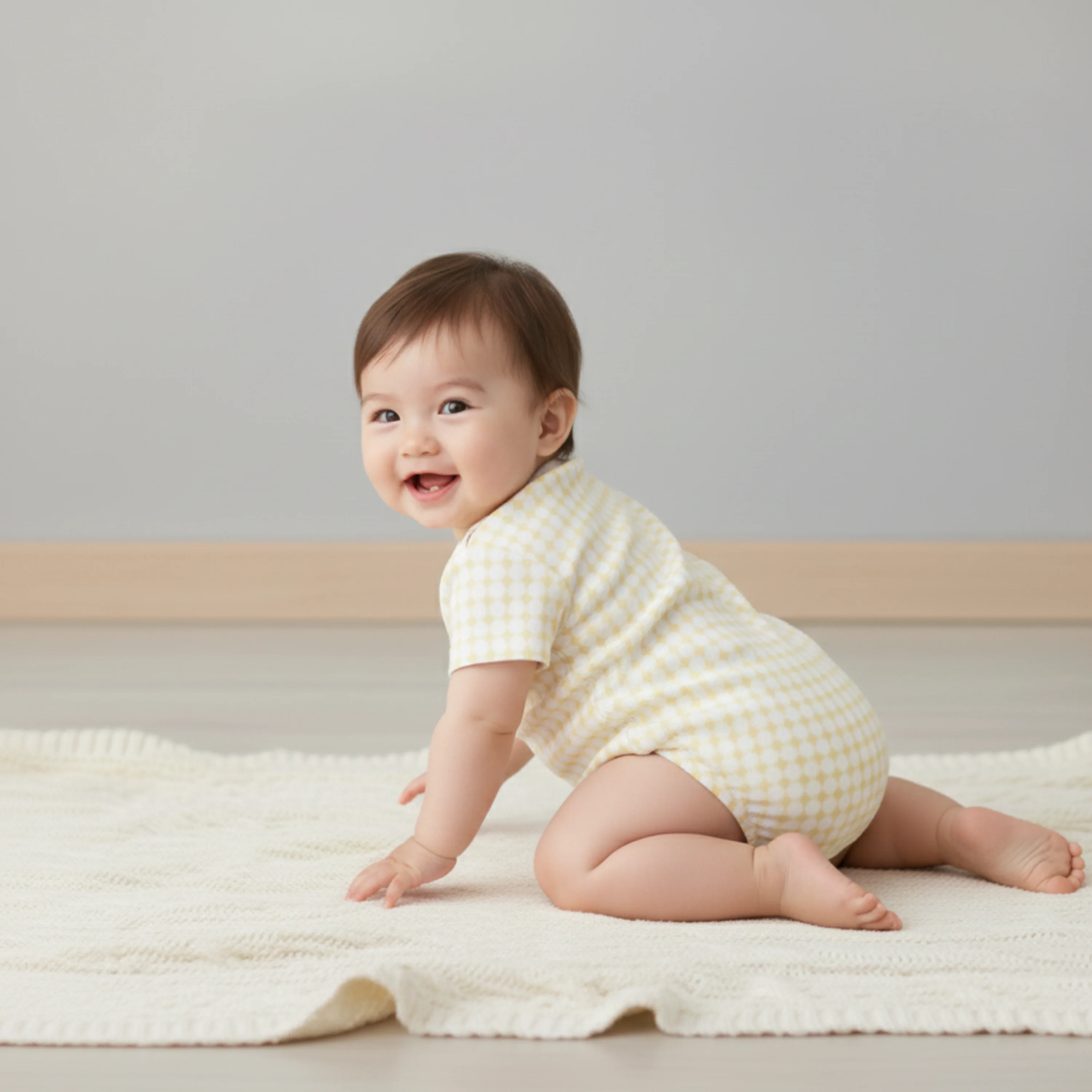 Organic Short Sleeve Bubble Romper - Dotty Gingham - Image 3