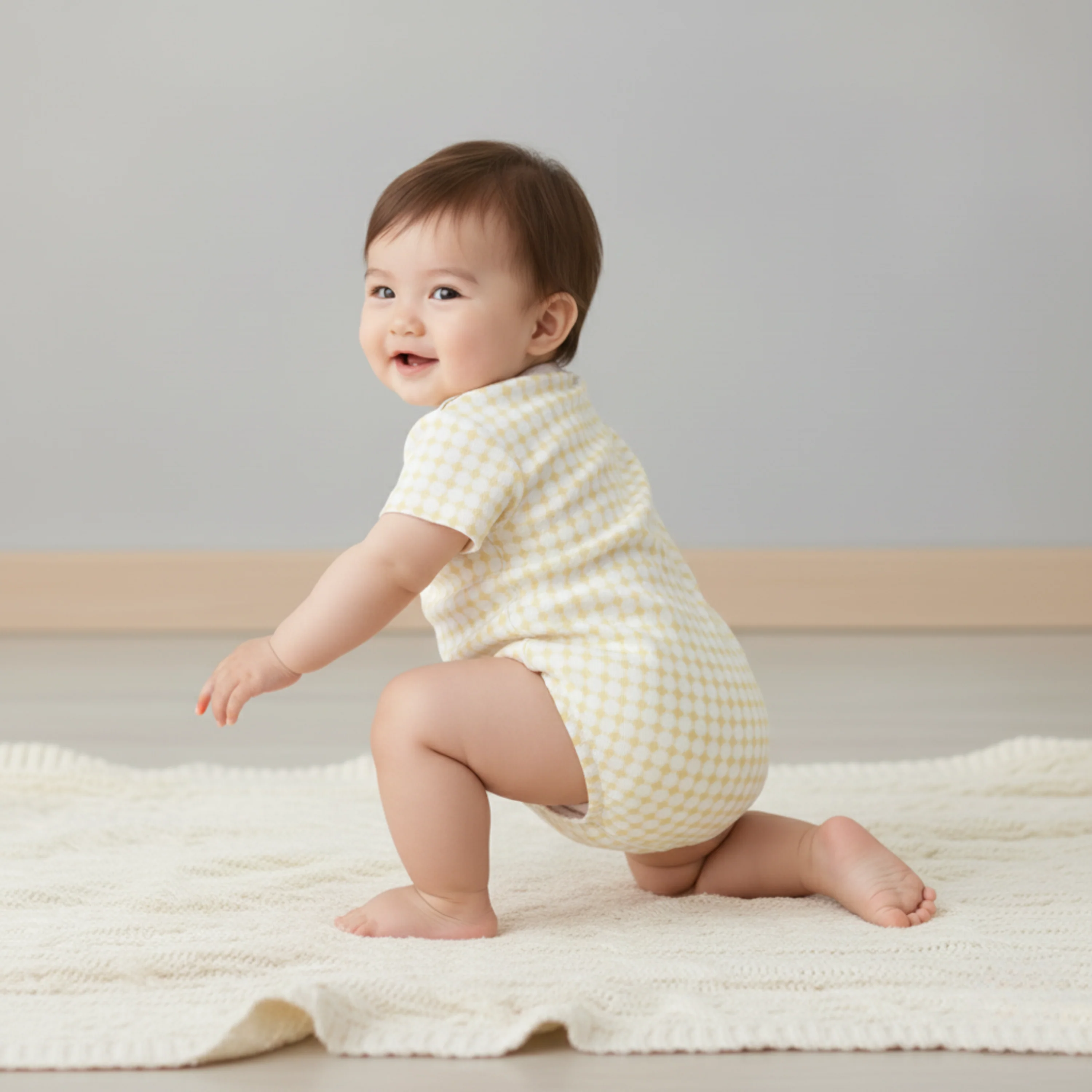 Organic Short Sleeve Bubble Romper - Dotty Gingham - Image 5
