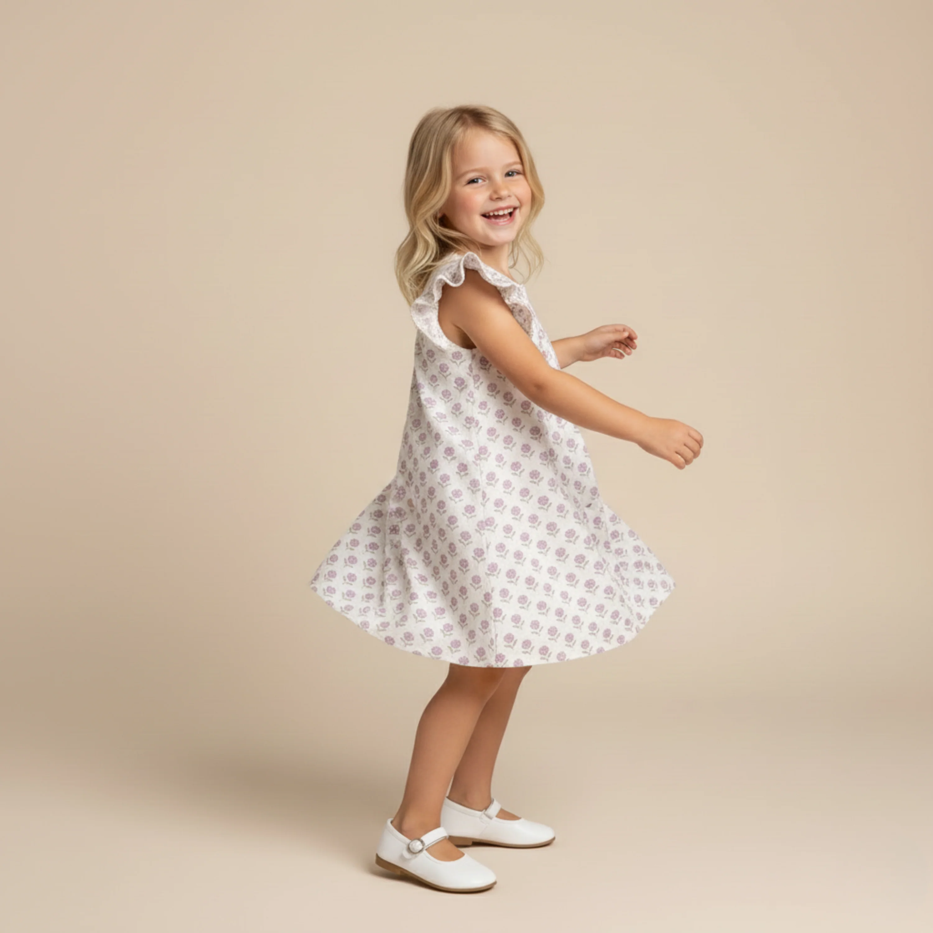 Organic Short Sleeve Flutter Dress - Lavender - Image 3