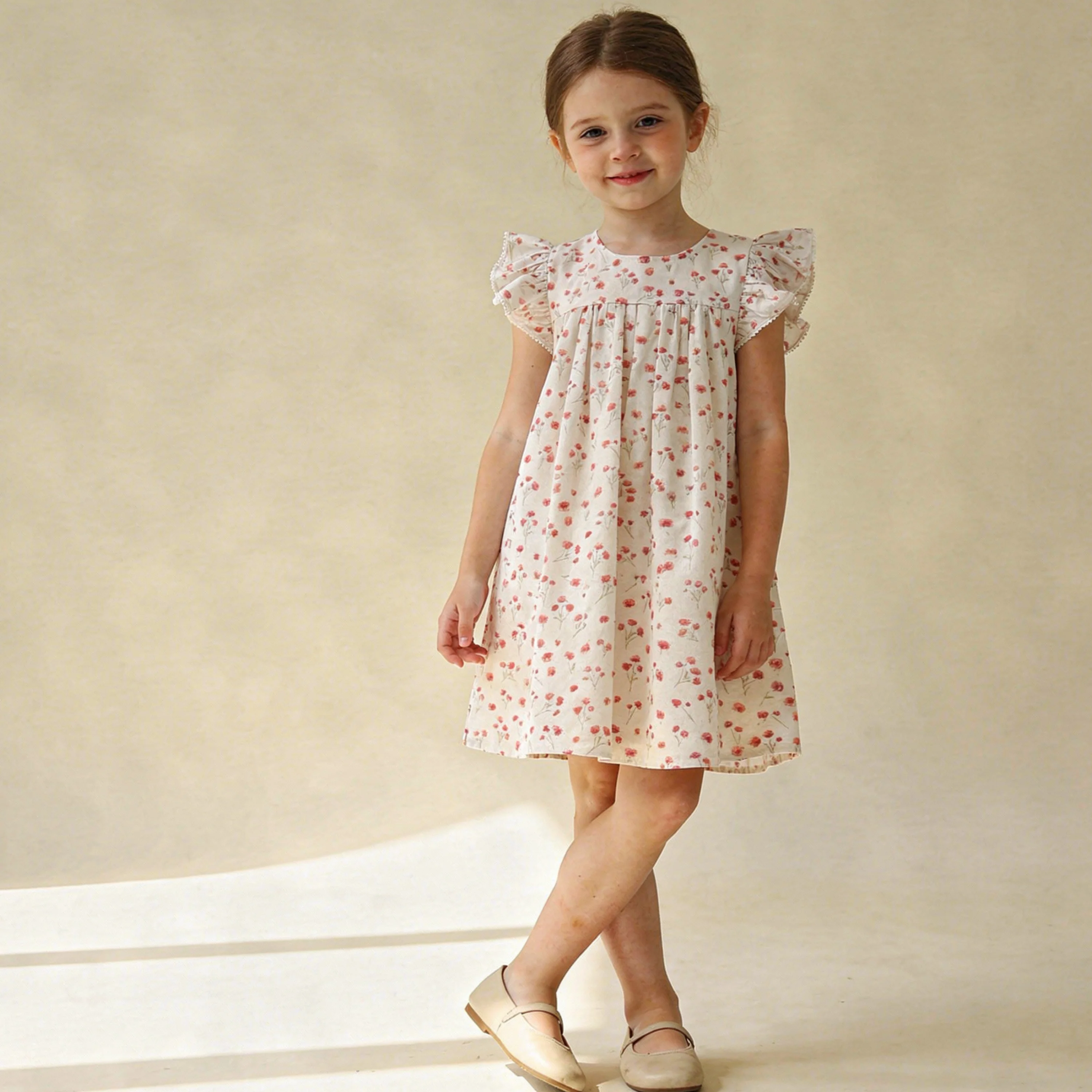 Organic Short Sleeve Flutter Dress - Pink  Bloom - Image 3