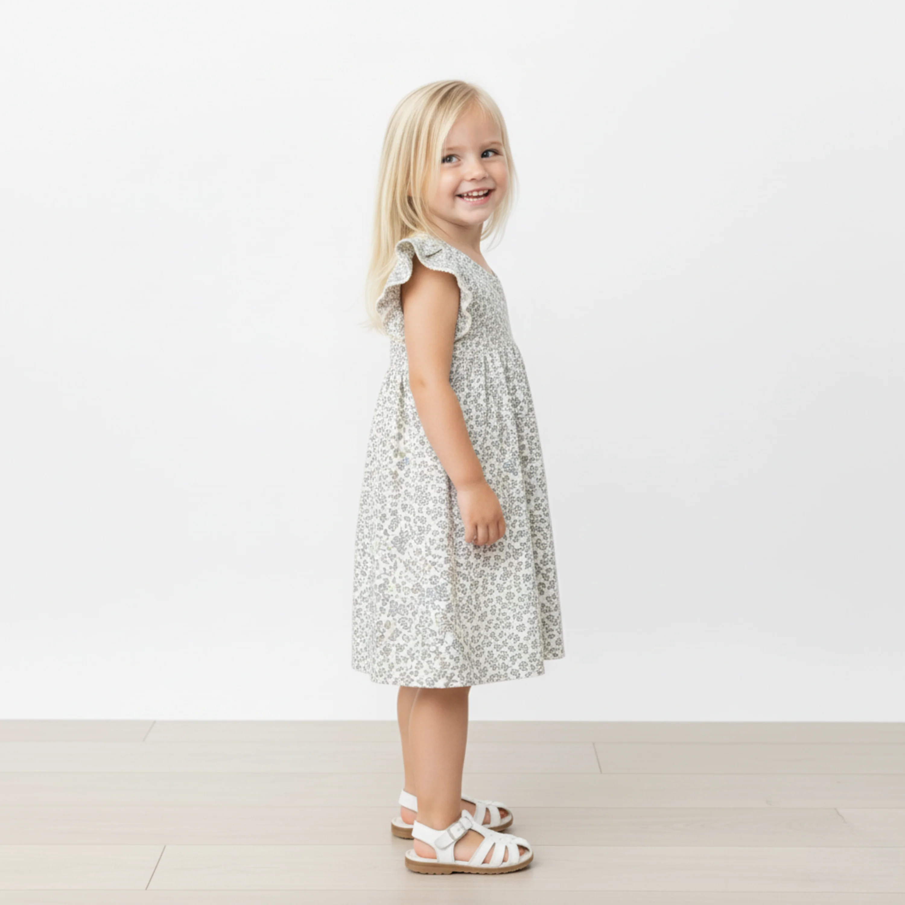 Organic Short Sleeve Flutter Dress - Tulle Floral - Image 3