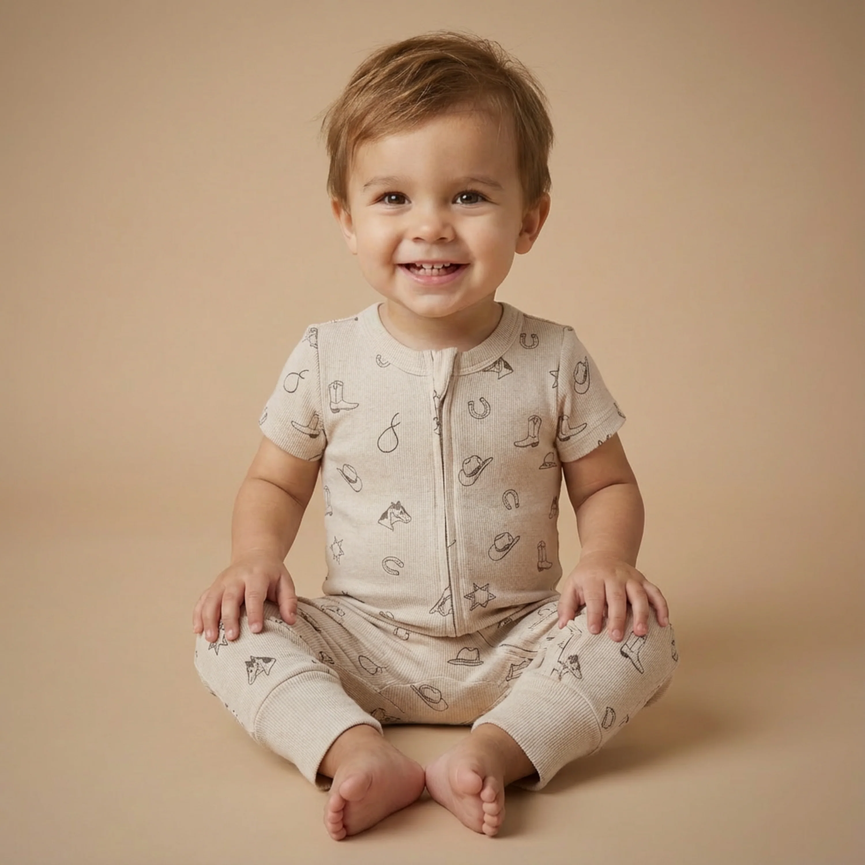 Organic Short Sleeve Zip Romper - Rodeo - Image 3