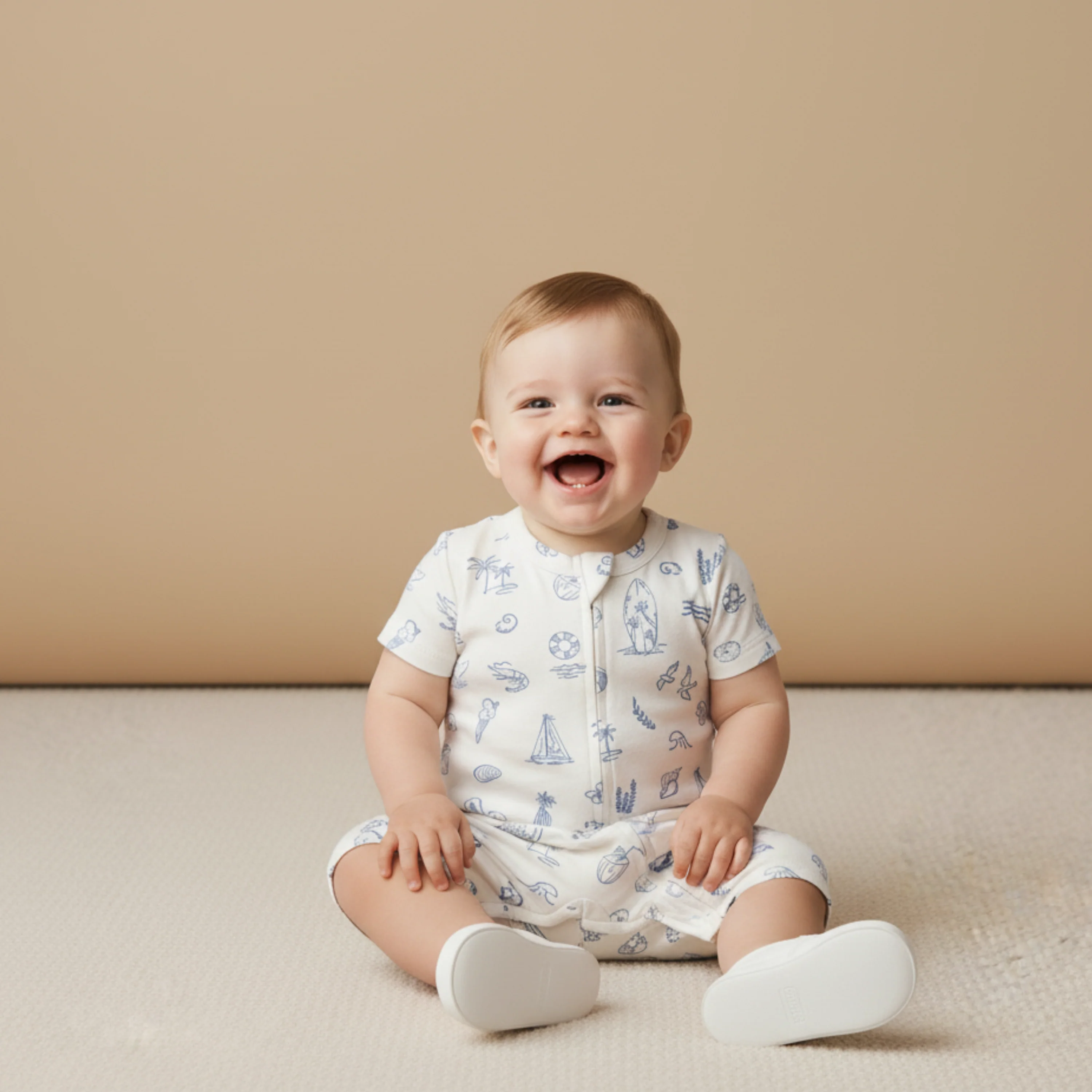 Organic Short Zip Romper - Coastal - Image 3