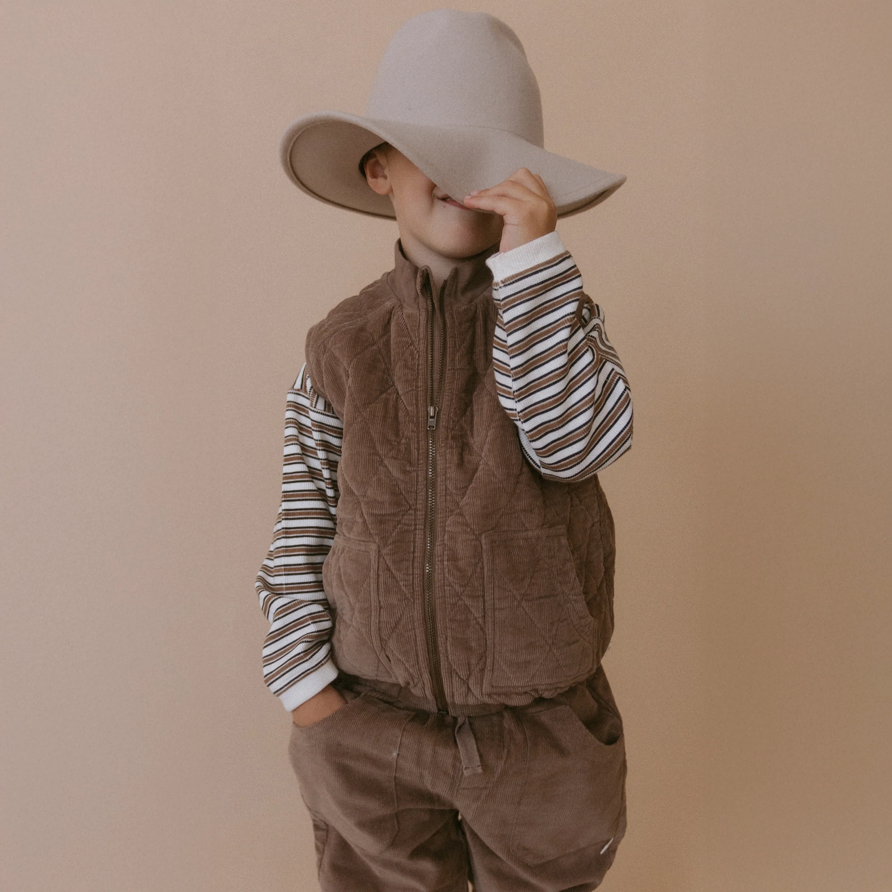 Organic Sleeveless Quilted Corduroy Jacket - Dark Brown