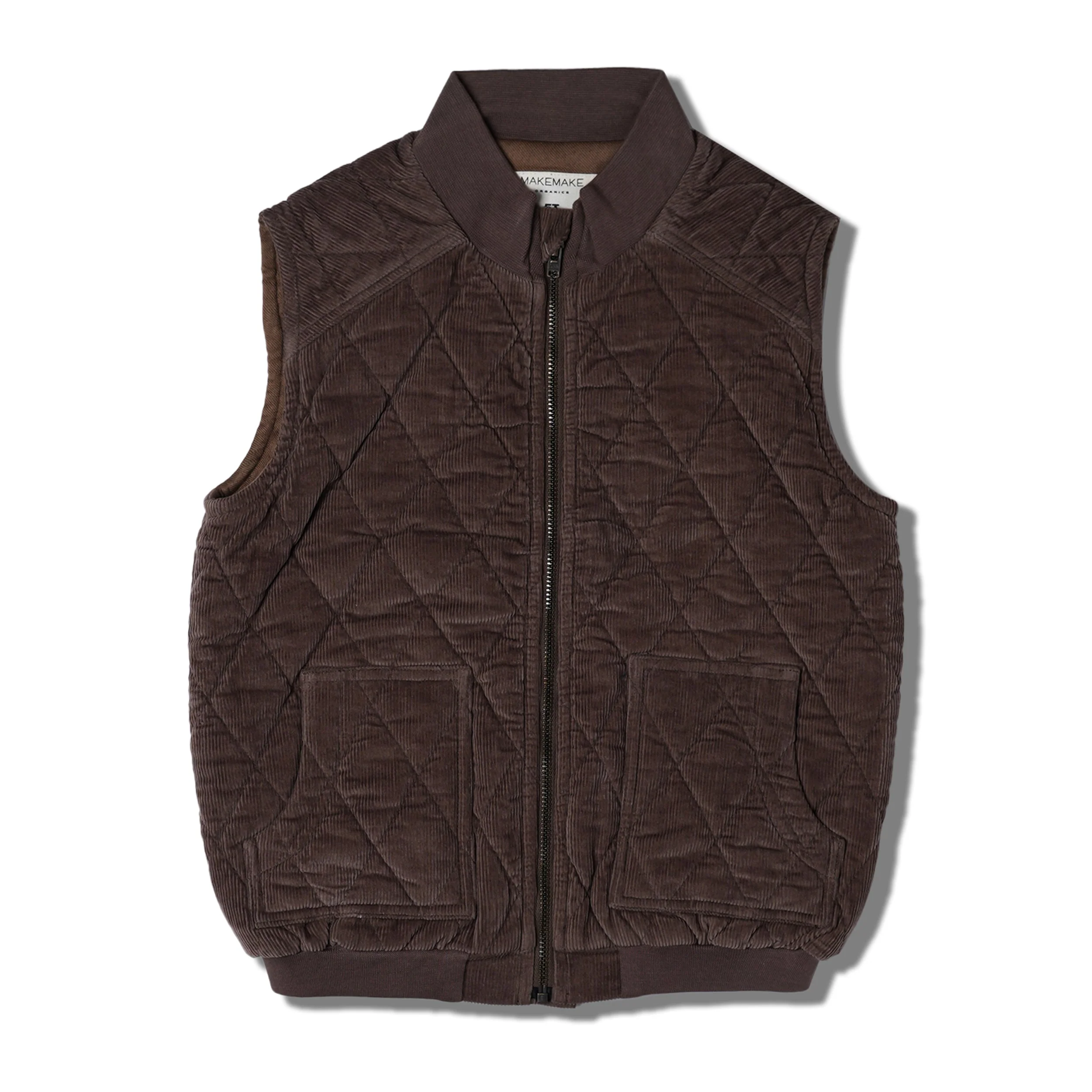 Organic Sleeveless Quilted Corduroy Jacket - Dark Brown - Image 2