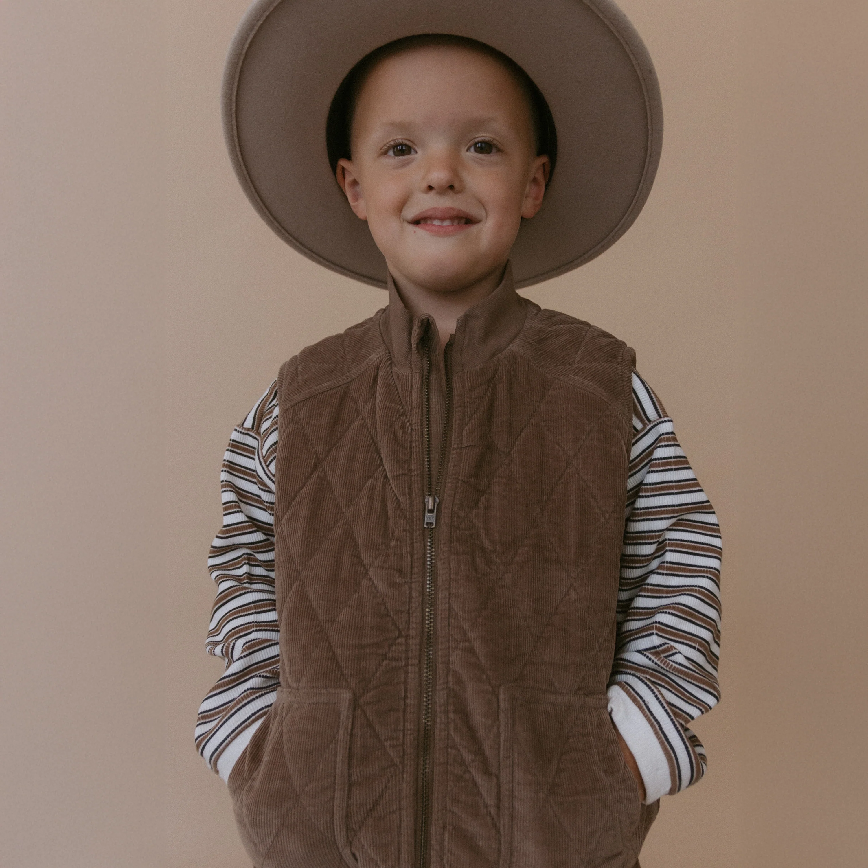 Organic Sleeveless Quilted Corduroy Jacket - Dark Brown - Image 3