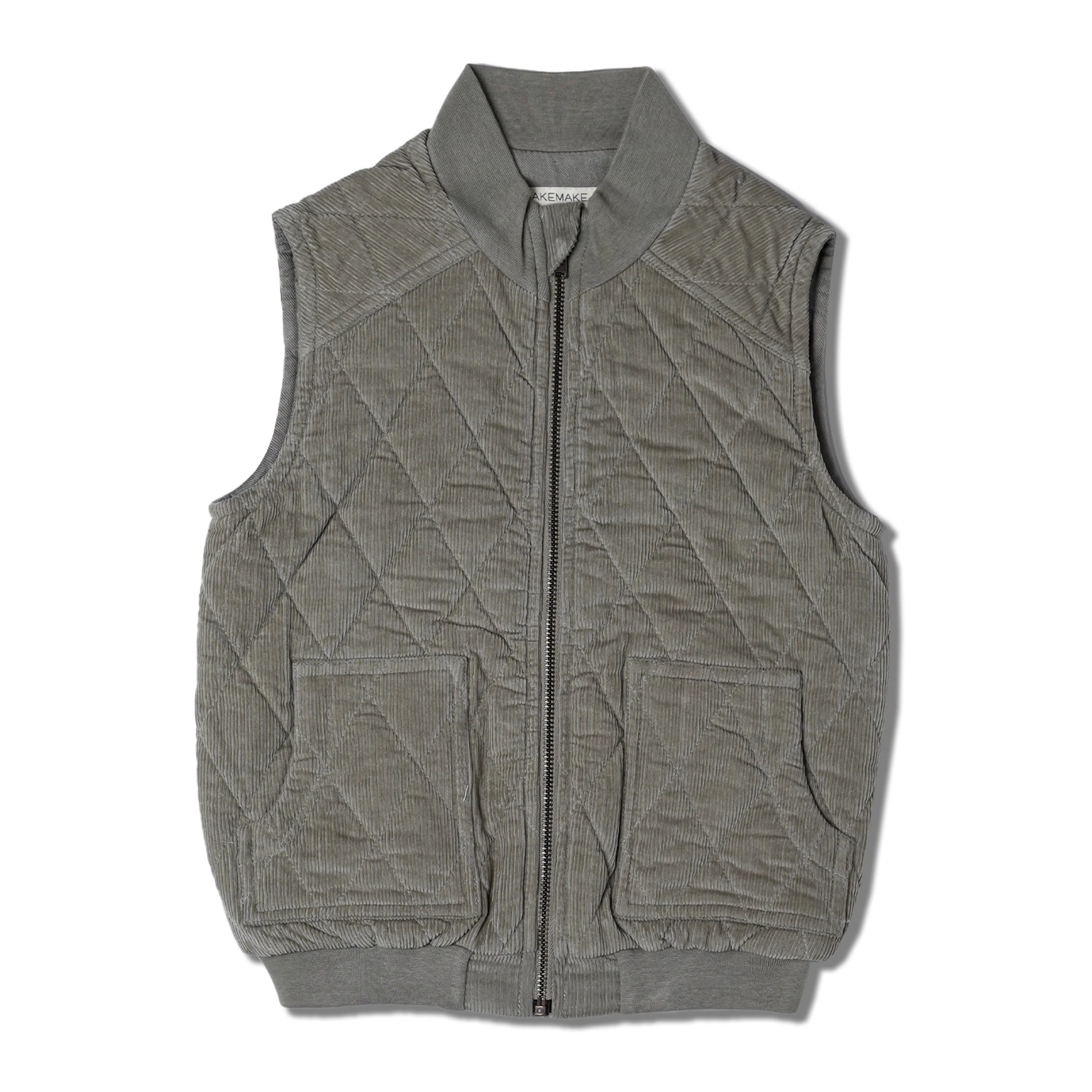 Organic Sleeveless Quilted Corduroy Jacket - Olive - Image 2