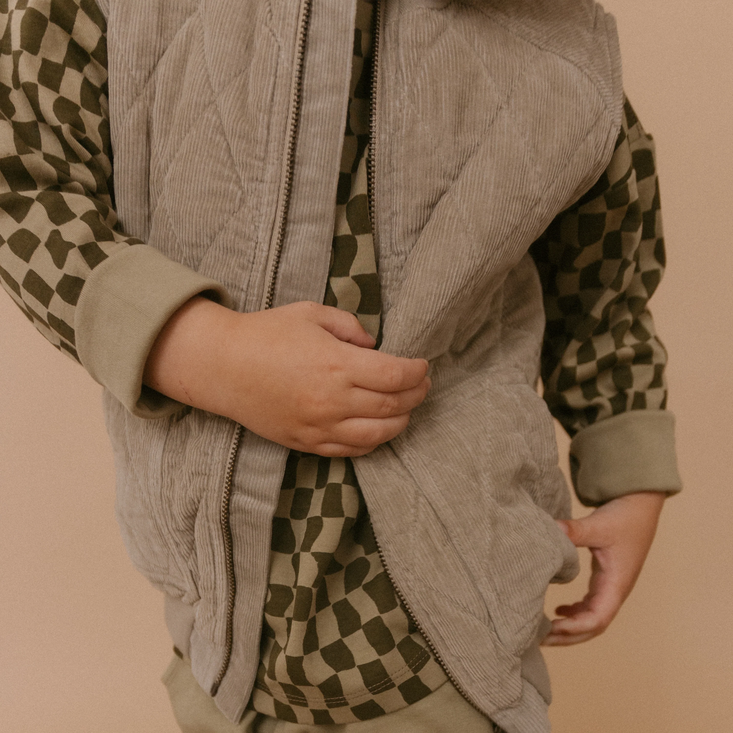 Organic Sleeveless Quilted Corduroy Jacket - Olive - Image 3