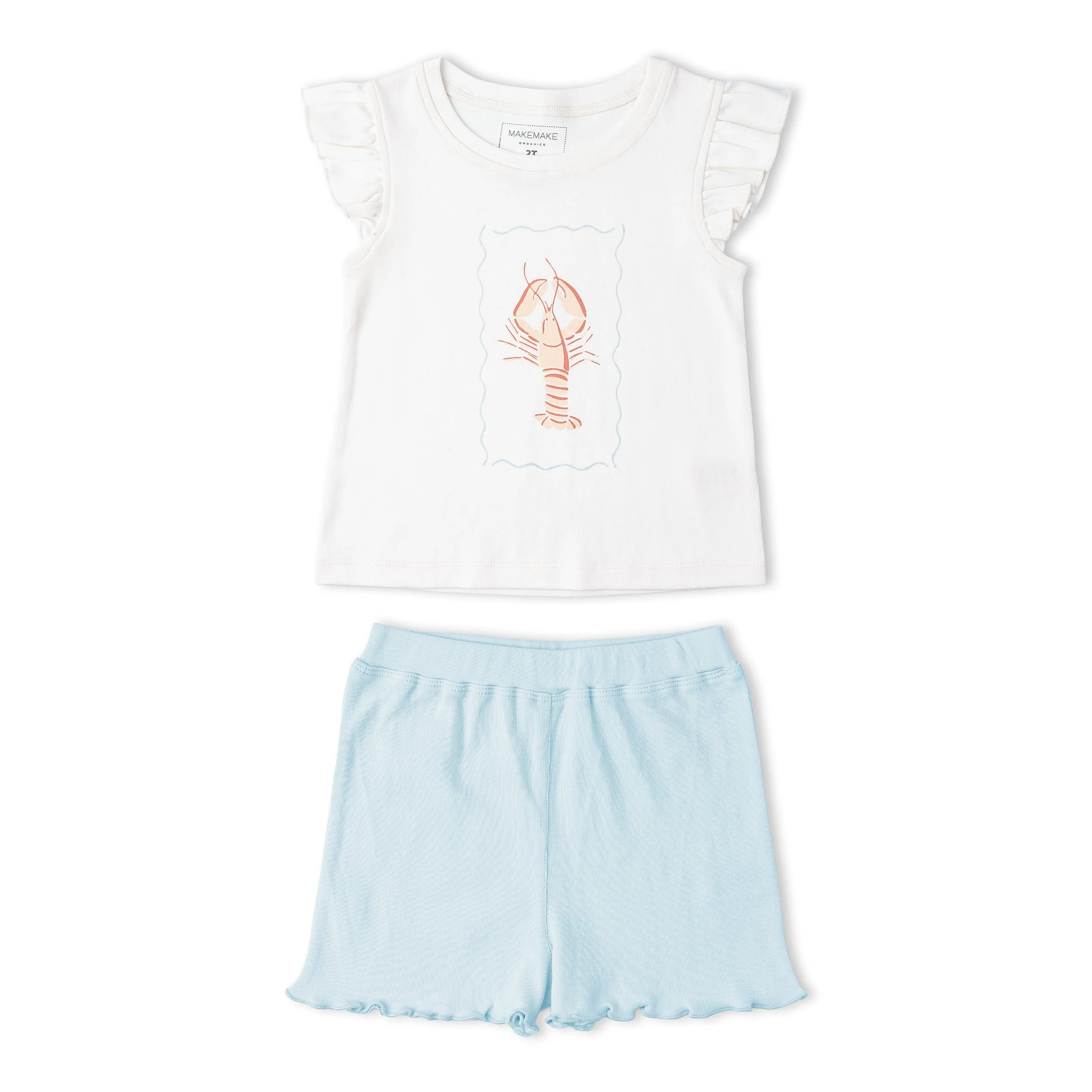 Organic Sleeveless Flutter Top & Shorts Set - Lobster - Image 2
