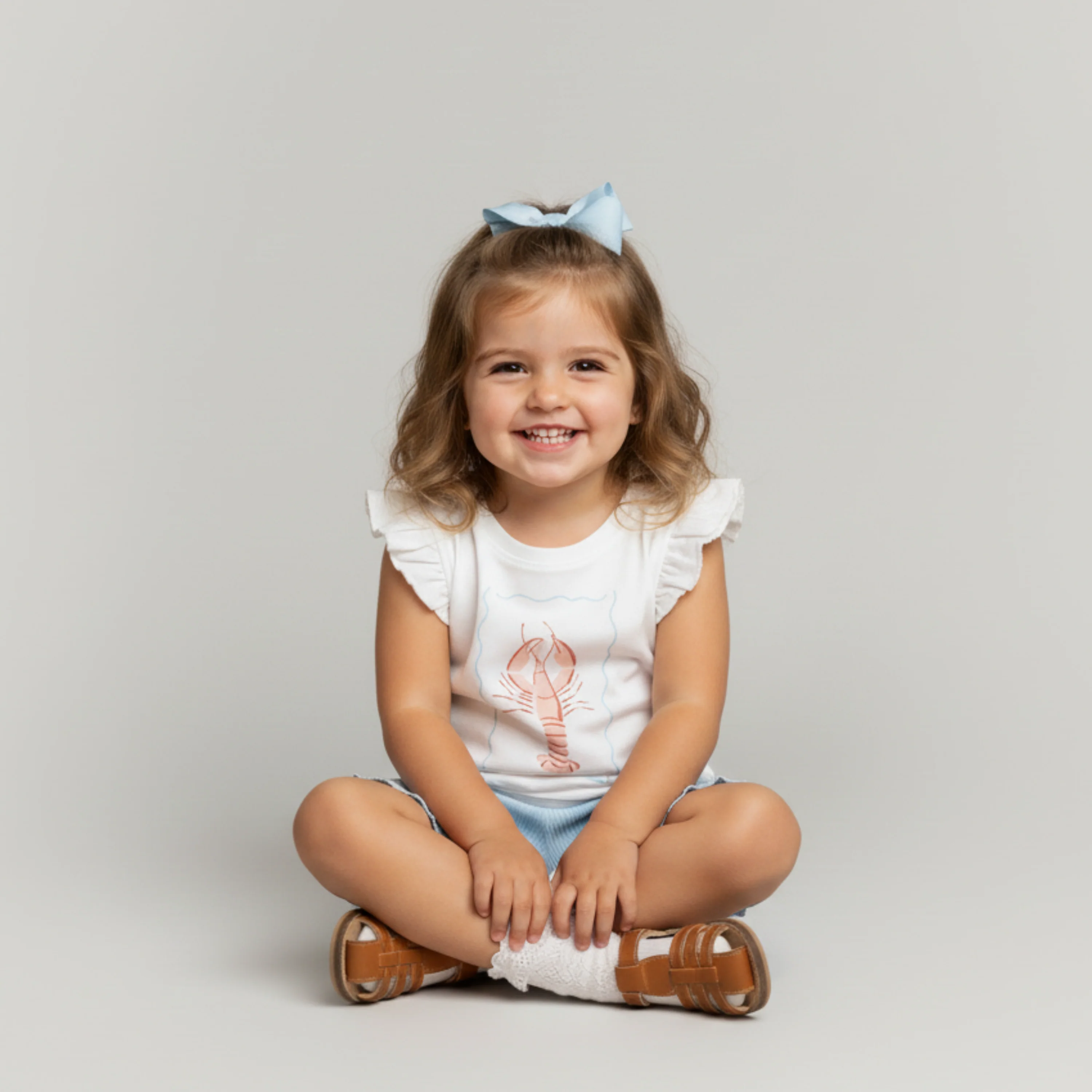 Organic Sleeveless Flutter Top & Shorts Set - Lobster - Image 3
