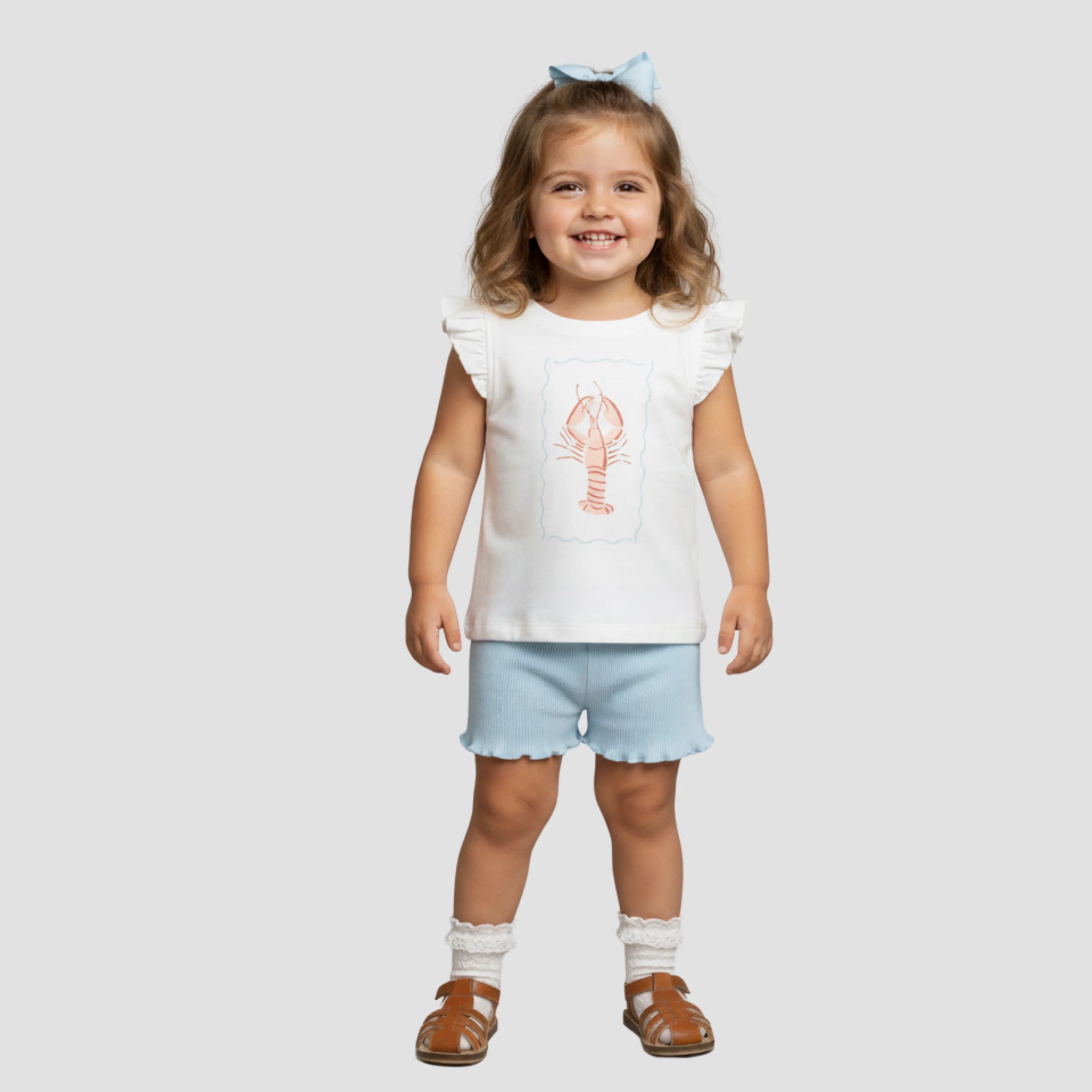 Organic Sleeveless Flutter Top & Shorts Set - Lobster - Image 4