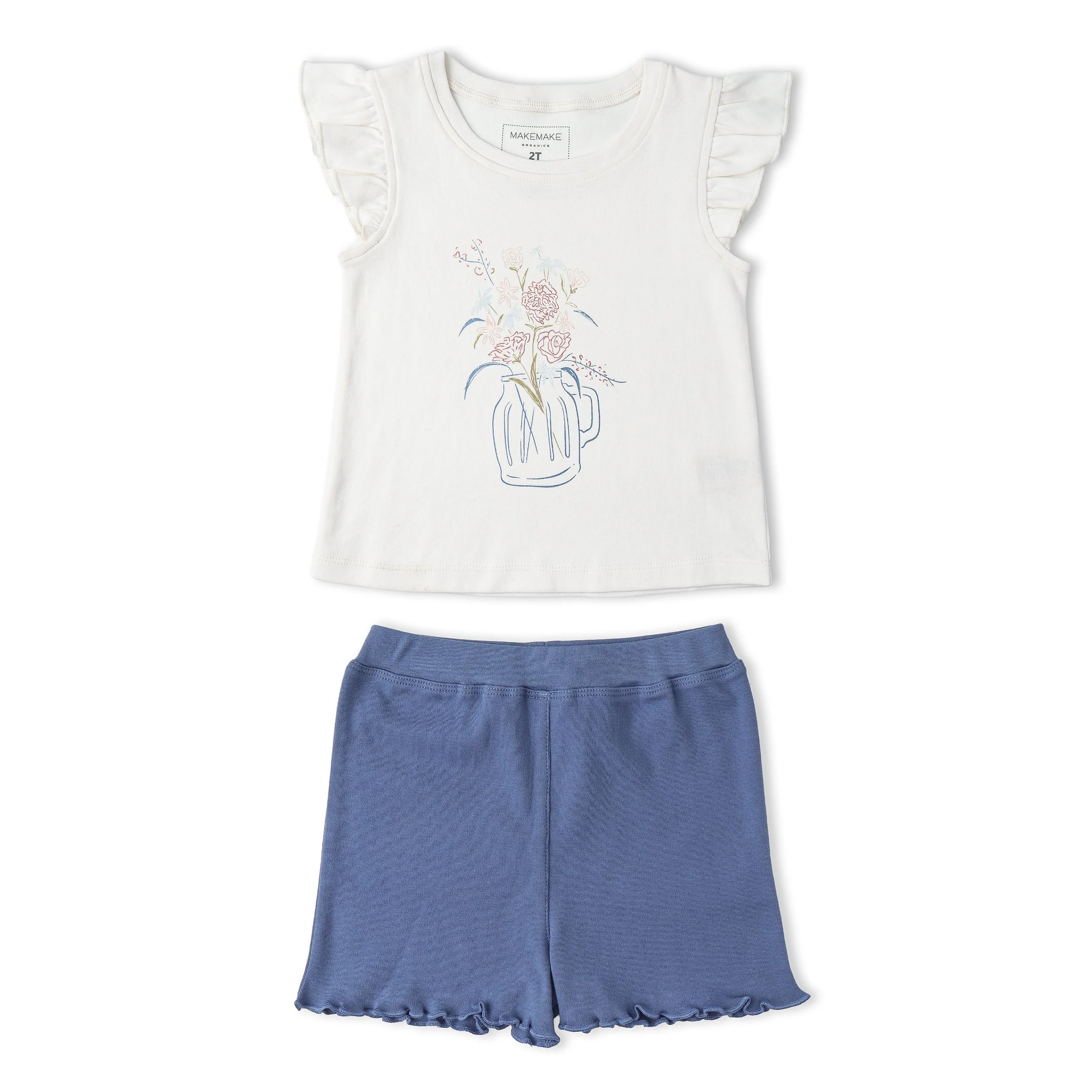 Organic Sleeveless Flutter Top & Shorts Set - Spring Floral - Image 2