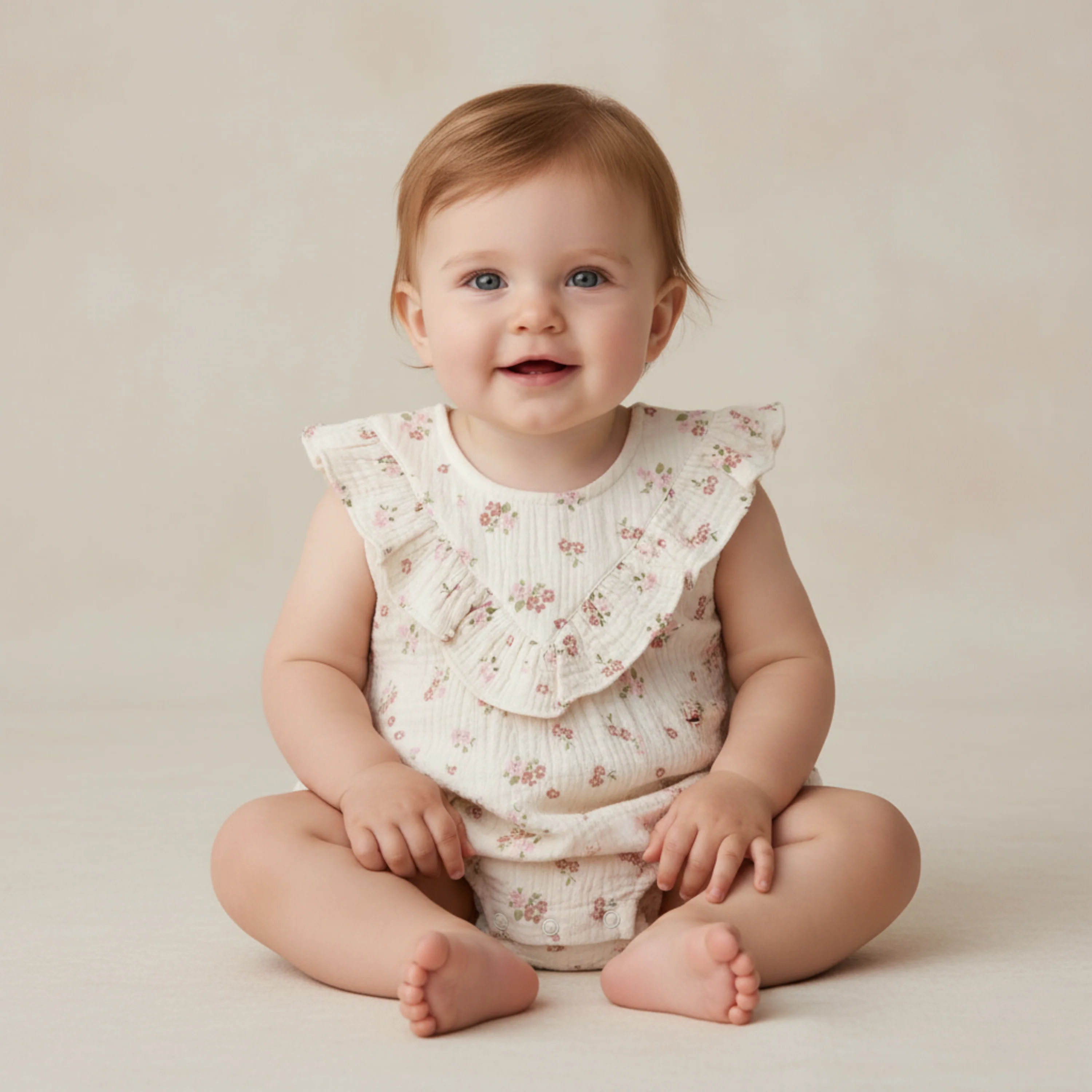 Organic Sleeveless Ruffle Bubble Romper - Blush Floral - Image 5