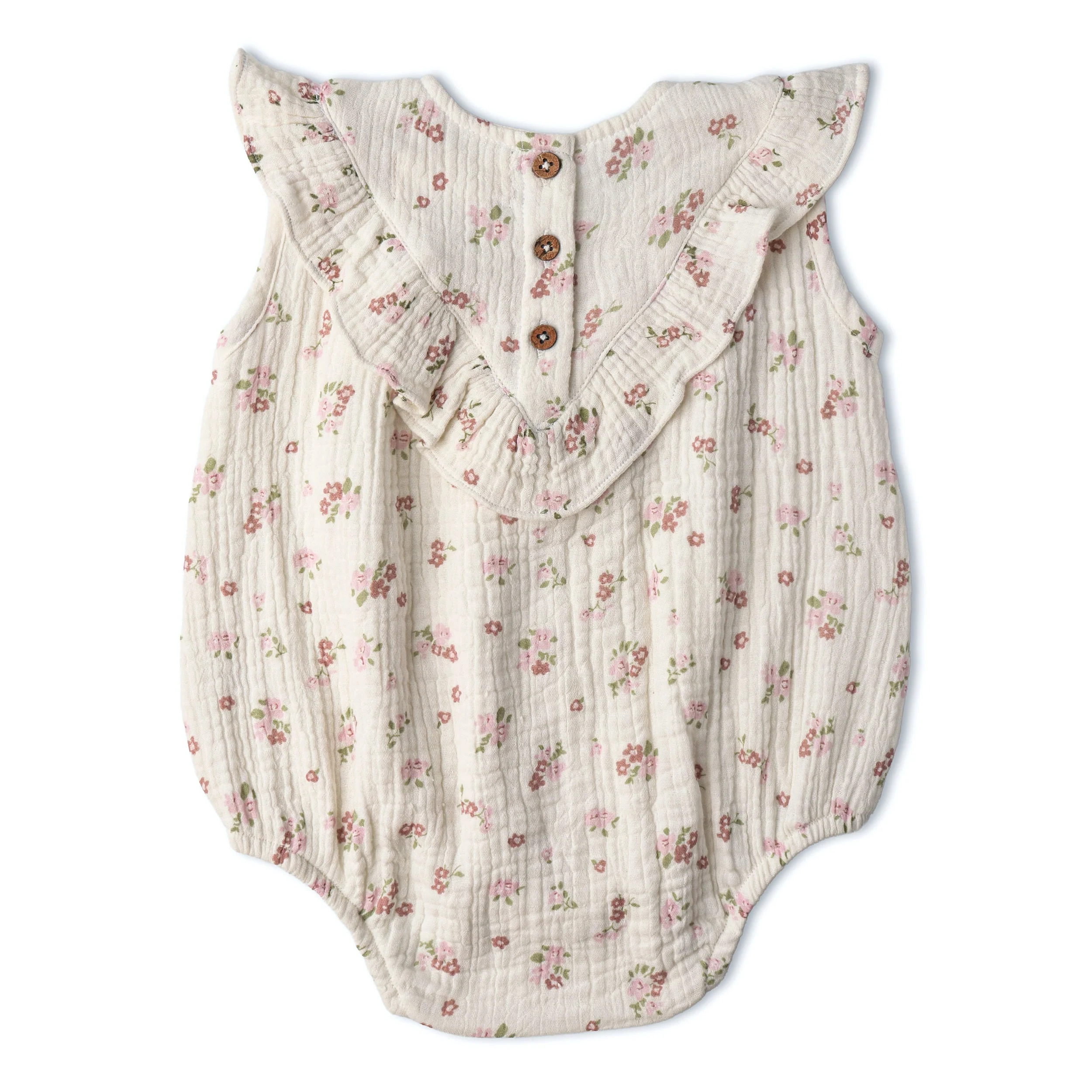Organic Sleeveless Ruffle Bubble Romper - Blush Floral - Image 6