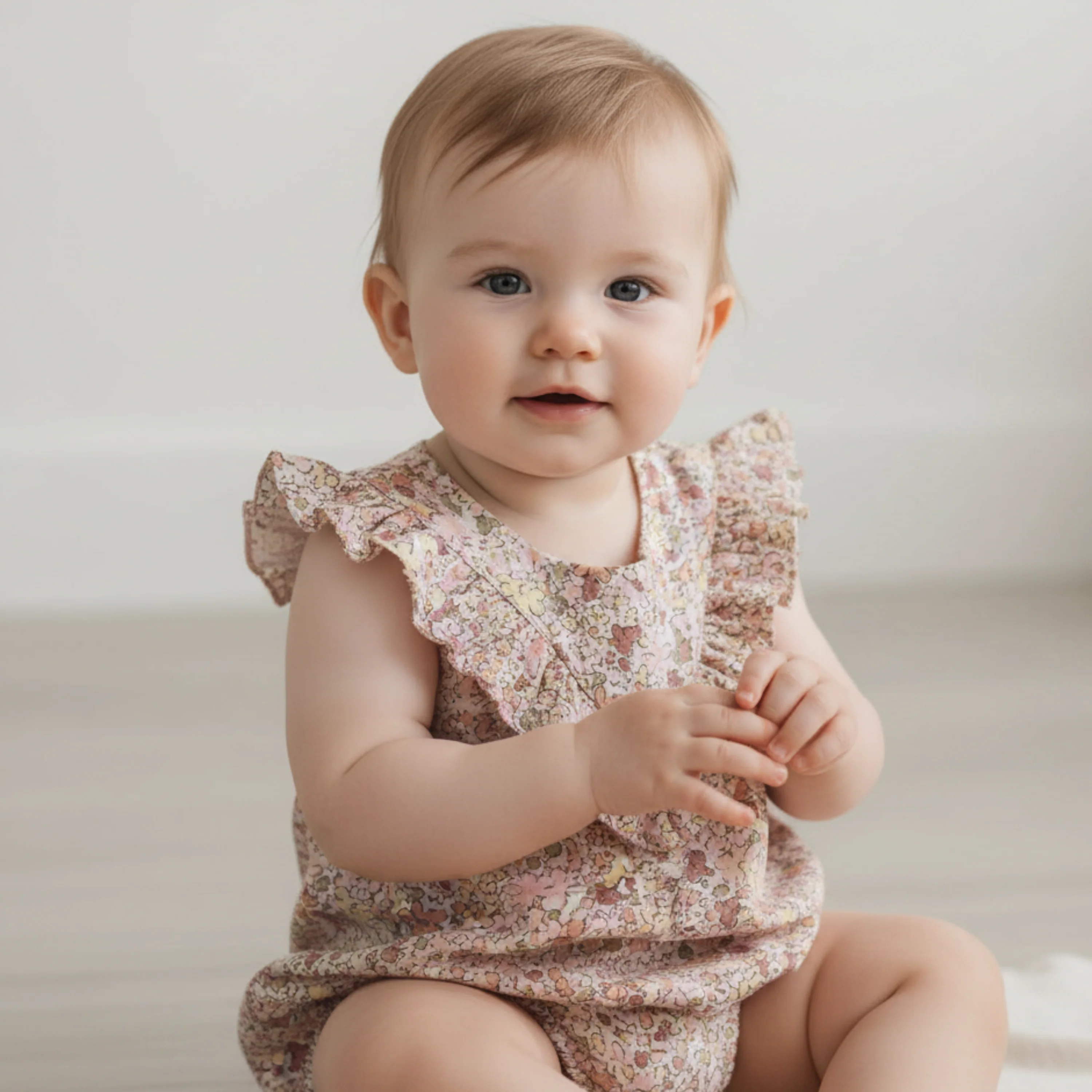 Organic Sleeveless Ruffle Bubble Romper - Pastel Bloom - Image 3