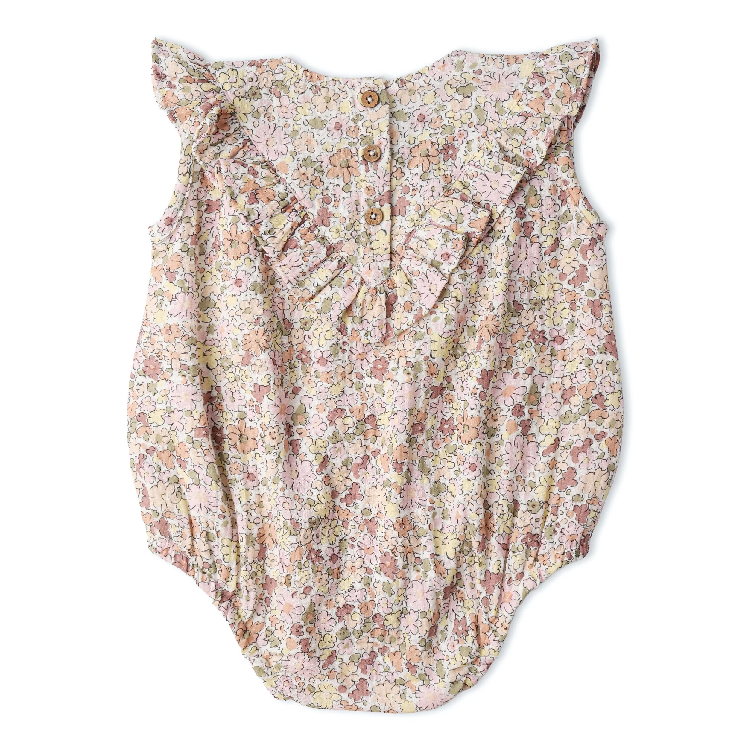 Organic Sleeveless Ruffle Bubble Romper - Pastel Bloom - Image 4