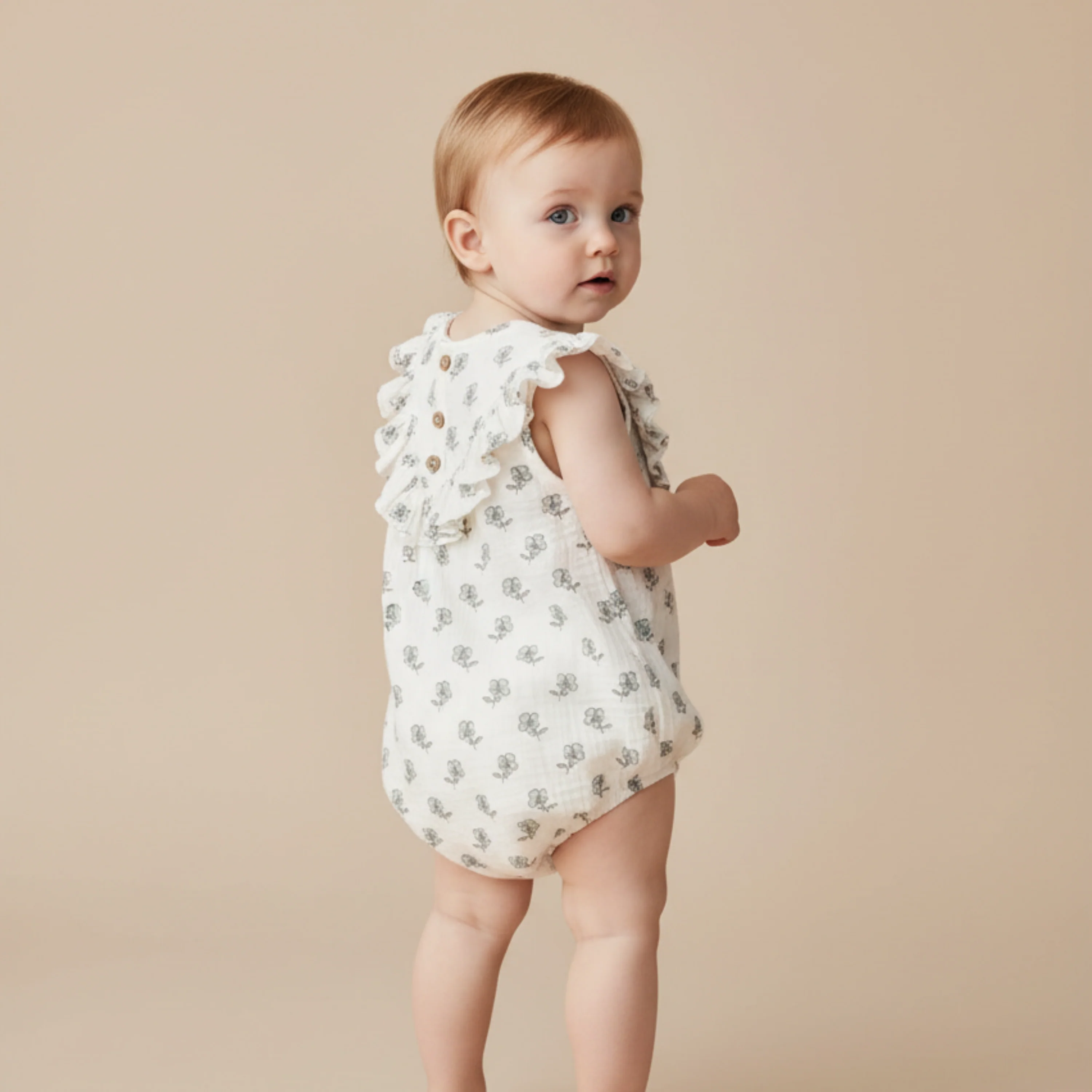 Organic Sleeveless Ruffle Bubble Romper - Poppy - Image 3