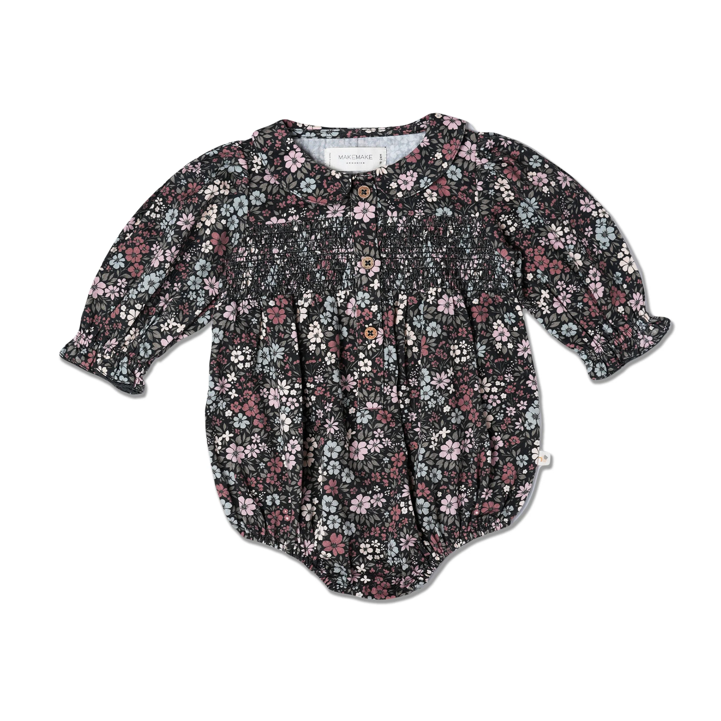 Organic Smocked Bubble Romper - Bohemian Floral - Image 2